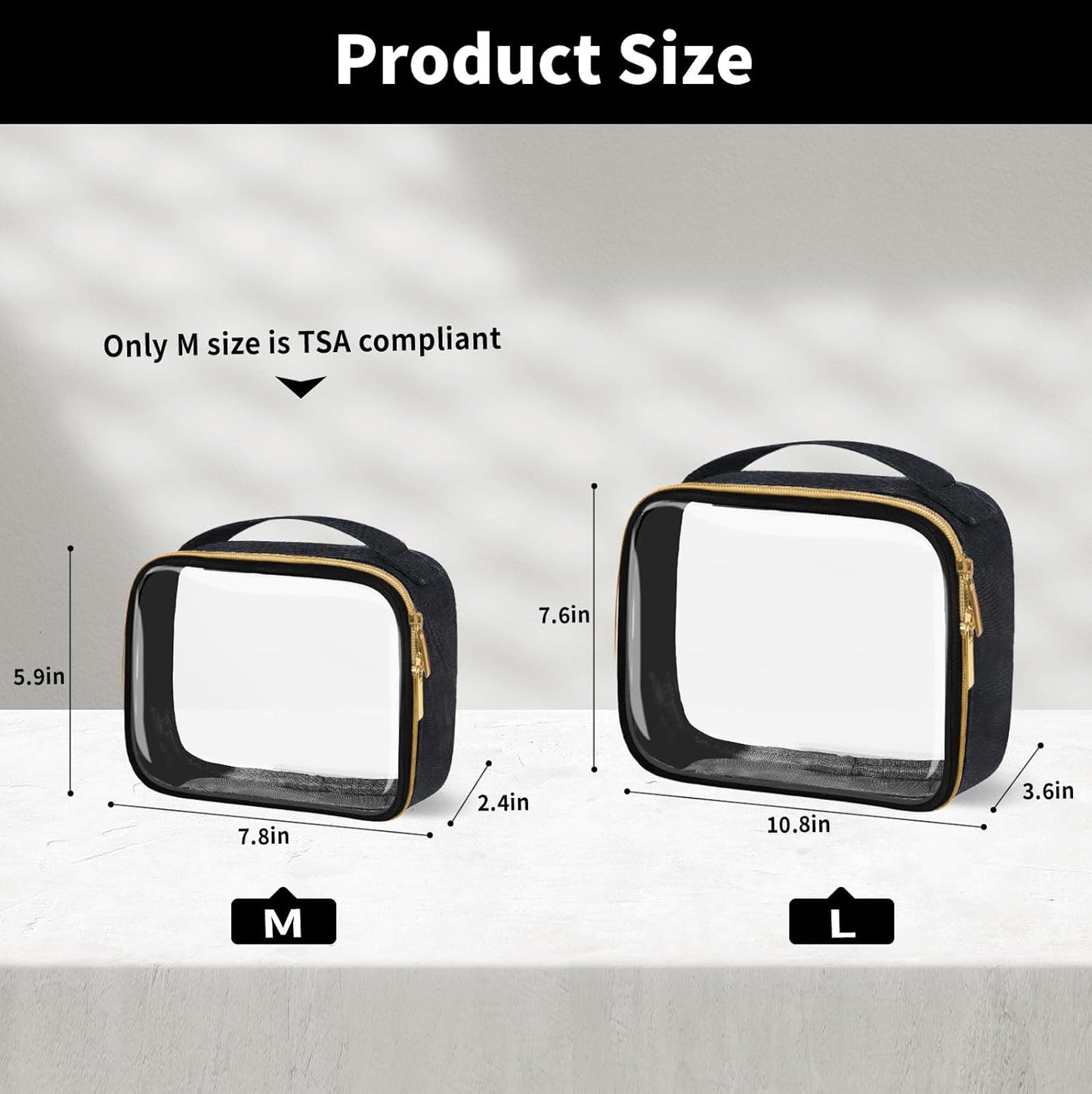 TSA Approved Travel Toiletry Bag,2 Pack Clear Makeup Bags with Handles,Quart Size Clear Cosmetic Bags for Traveling Women,Men,Carry on Airport Airline Compliant Bag,Black