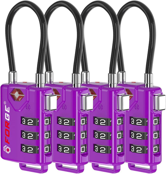 Forge TSA Approved Luggage Locks, Re-settable Combination with Alloy Body (Dark Purple 4 Locks)