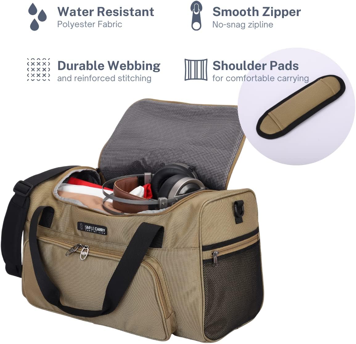 Large Sports Duffel Bag 20 inch for Travel Gym as Shoulder Bag and Hand Carry - Tan