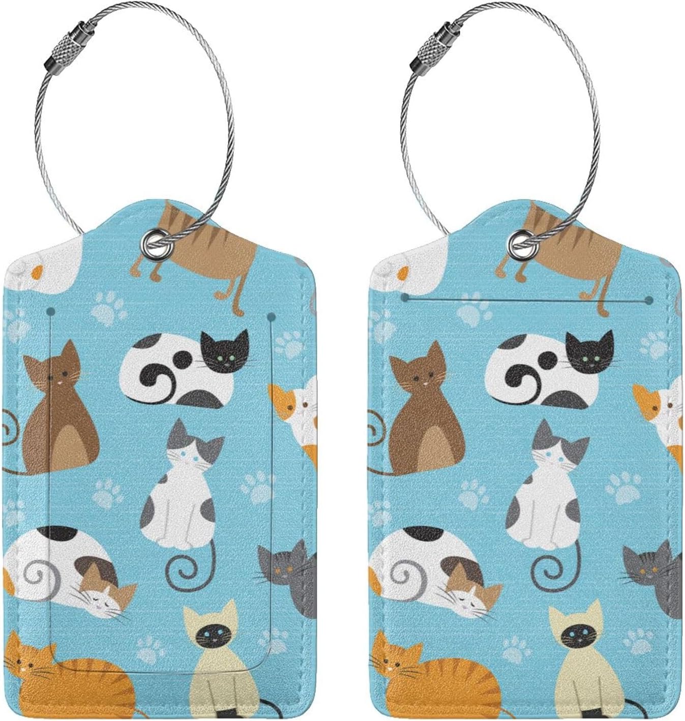 2 Pcs Cute Cat Luggage Tag for Suitcase, Animal Cat Party Decorations Supplies Gift Women Men Boy Girl, Steel Loop with Privacy Cover ID Label