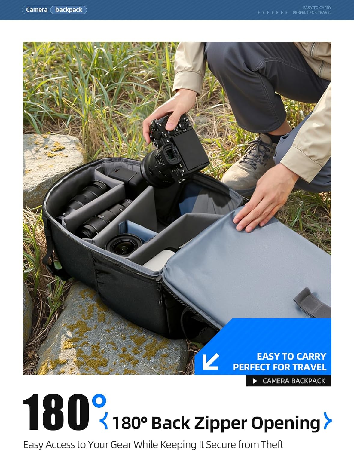 llano Camera Backpack for DSLR/SLR/Mirrorless – Water-Resistant Photography Bag with Laptop Slot & Tripod Holder, Compact Case for Canon/Nikon/Sony, Travel & Outdoor,Large 20L Capacity, Black