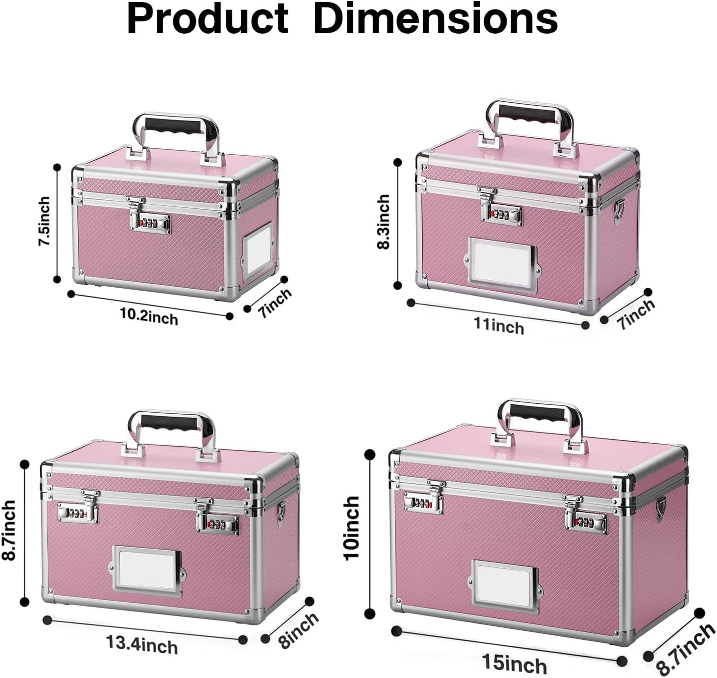 11 x 7 x 8.3 Inch Lockable Storage Box with Combination Lock, Portable Safe for Documents, Medicine, Cash & Valuables, Medicine Lock Box with Label Slot for Home, Office & Travel - Pink