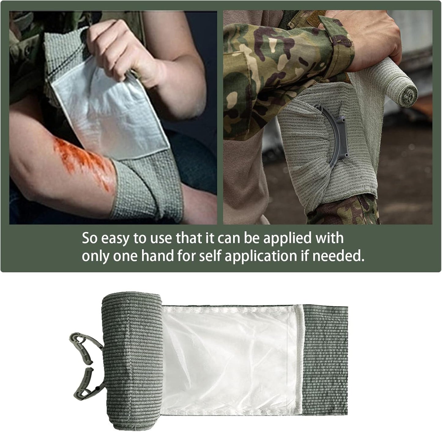 RHINO RESCUE 6" Israeli Style Emergency Bandage, Compression Trauma Wound Dressing, Medical Sterile Vacuum Sealed, Combat Tactical First Aid Kit IFAK Supplies, 5 Count