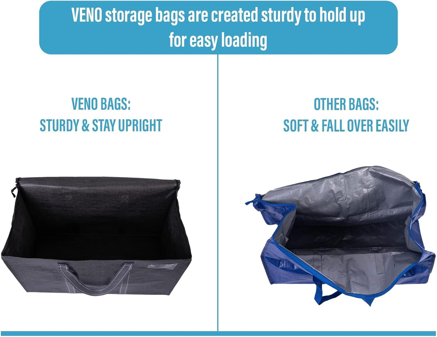VENO 10 Pack Moving Bags, Heavy Duty, Moving Boxes Alternative, Packing Storage Supplies for Dorm Room Essentials with Zipper for Clothes, Extra Large Totes for Packaging (Dark Gray, 10 Pack)
