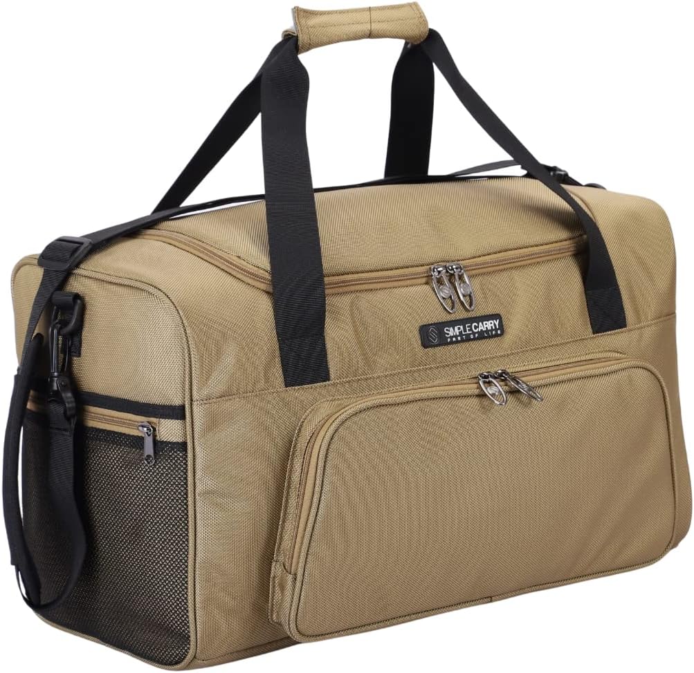 Large Sports Duffel Bag 20 inch for Travel Gym as Shoulder Bag and Hand Carry - Tan
