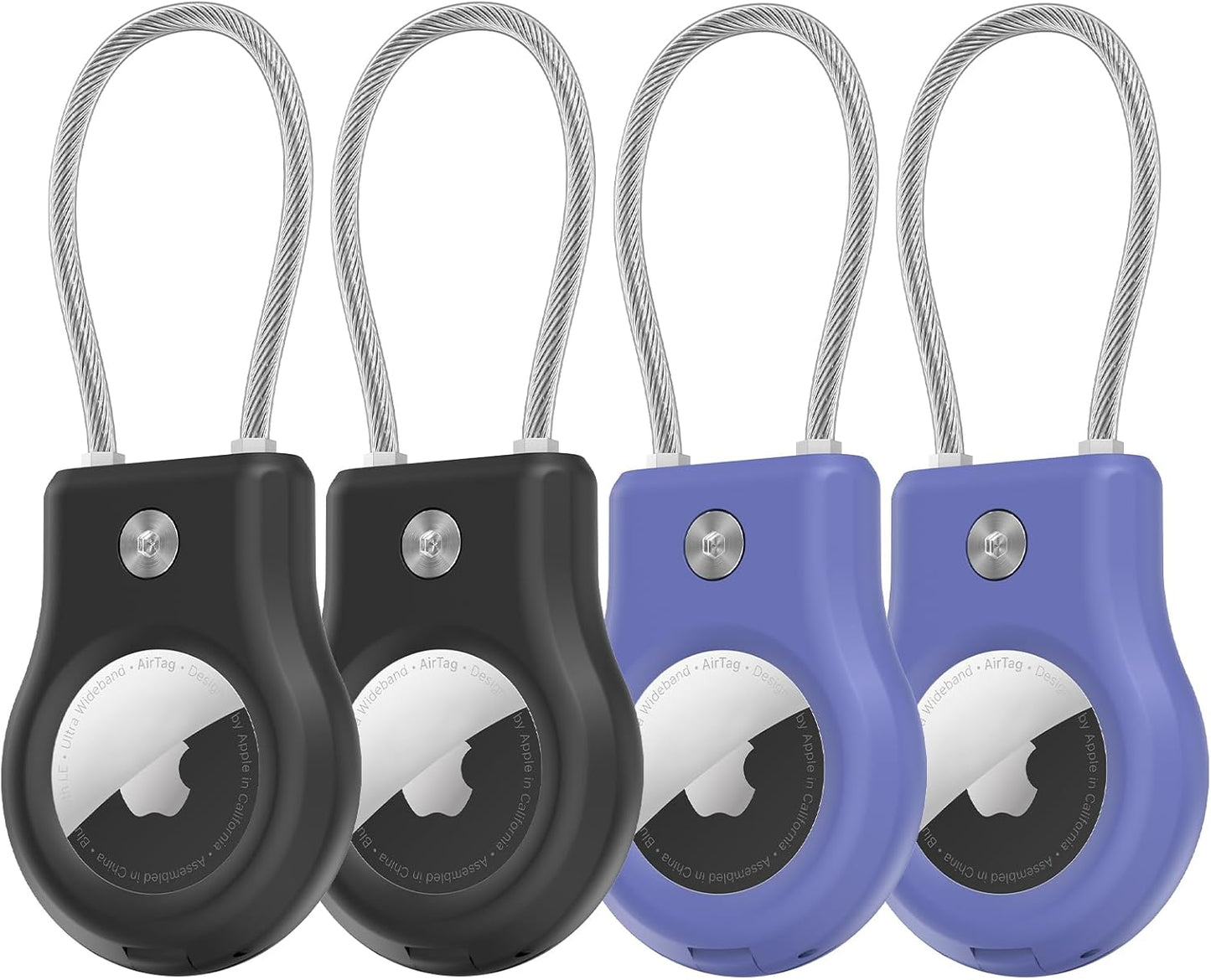 Air tag Holder,(4 Pack) Air Tags Keychain with Secure Lock,Air Tags Case with Wire Cable for Apple Airtag,Anti-Lost Protective Case with Keyring for Luggage, Key, Pet, Bag, Black/Blue