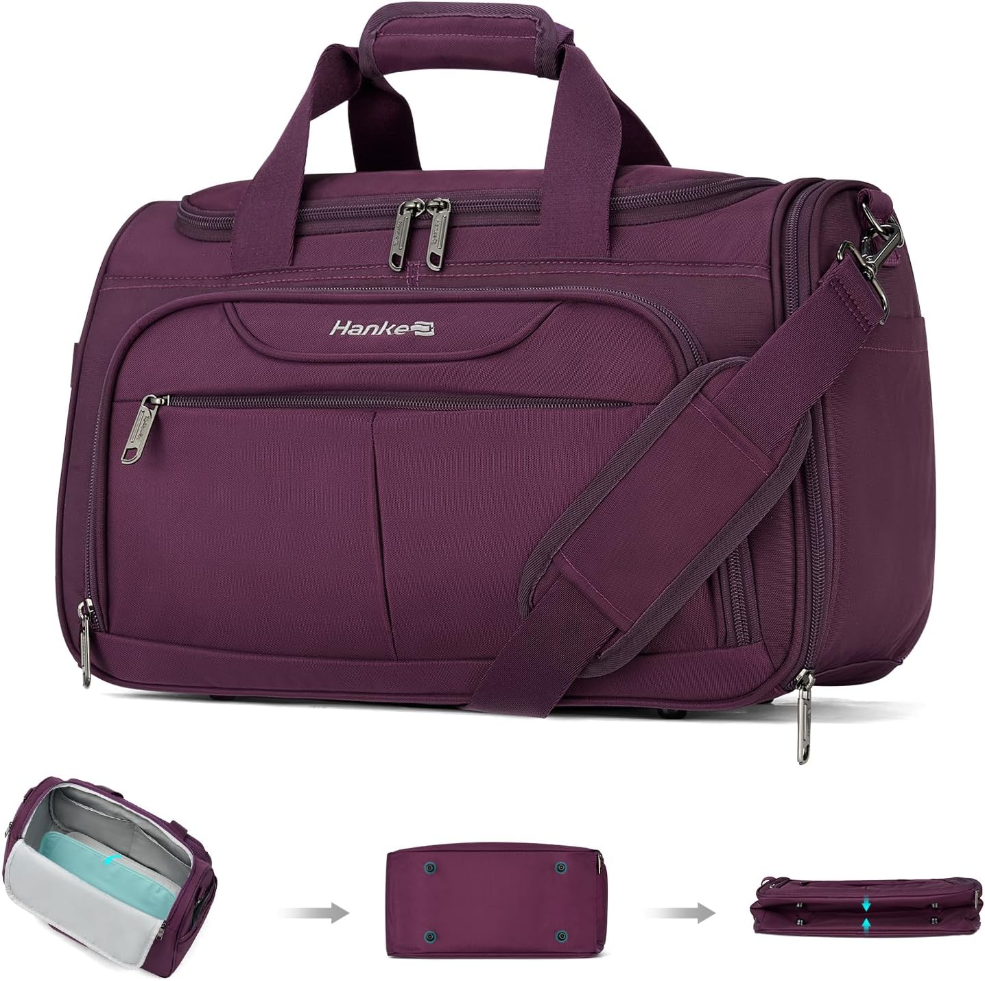 Hanke Underseat Carry On luggage Bags for Travel, Foldable Travel Bags for Women, Soft Lightweight Personal Item Travel Bag Small Carry On Bags for Airplanes, Travel Tote Bags for Women Men.（Purple）