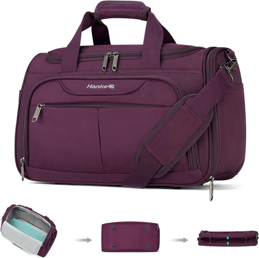 Hanke Underseat Carry On luggage Bags for Travel, Foldable Travel Bags for Women, Soft Lightweight Personal Item Travel Bag Small Carry On Bags for Airplanes, Travel Tote Bags for Women Men.（Purple）