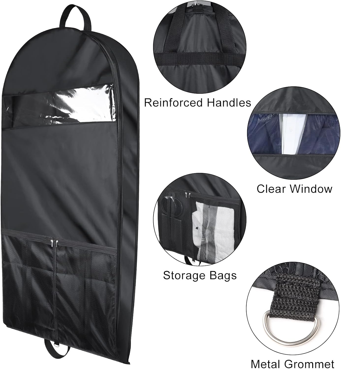 Univivi Garment Bags for Travel and Storage 43" Hanging Suit Bag Clear Suits Cover with Mesh Pockets for Coat, Shirt, Jackets, dresses