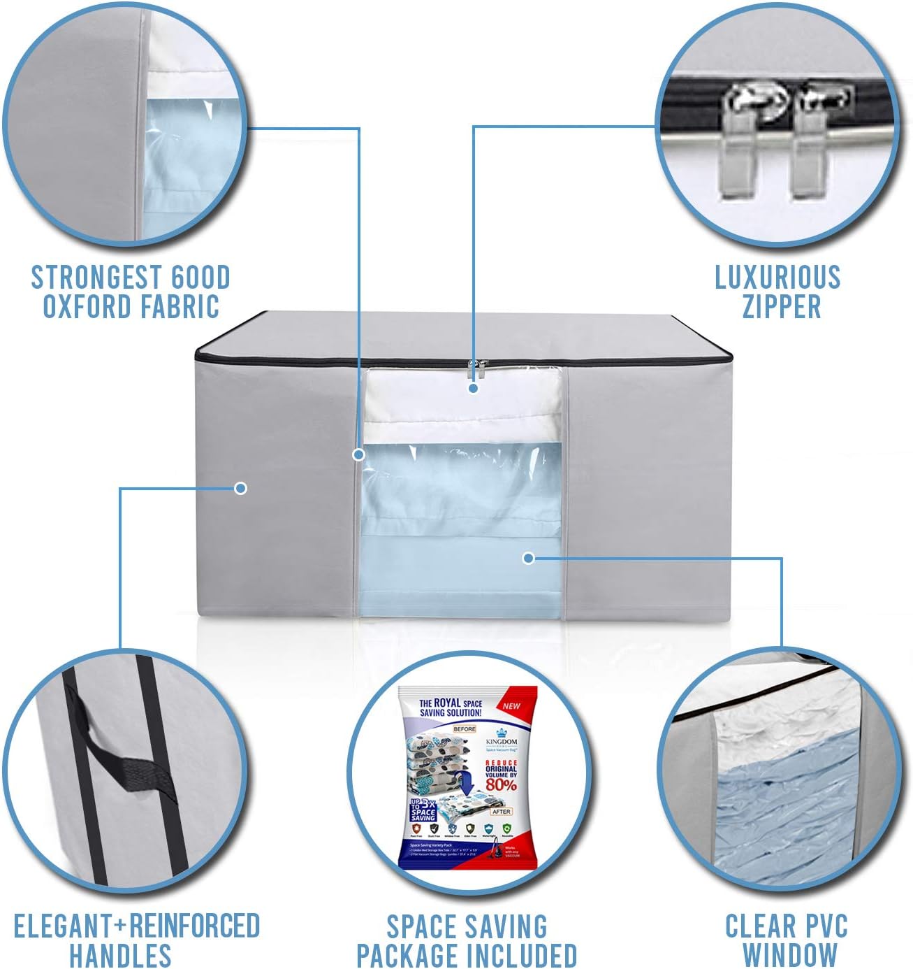 Cube Vacuum Storage Bags, Space Saver Bags, Premium Totes with Cubic Vacuum Compression Seal Bags for Clothing & Bedding. Jumbo Organizer for Storing Clothes, Comforters, Blankets, Pillows & More!