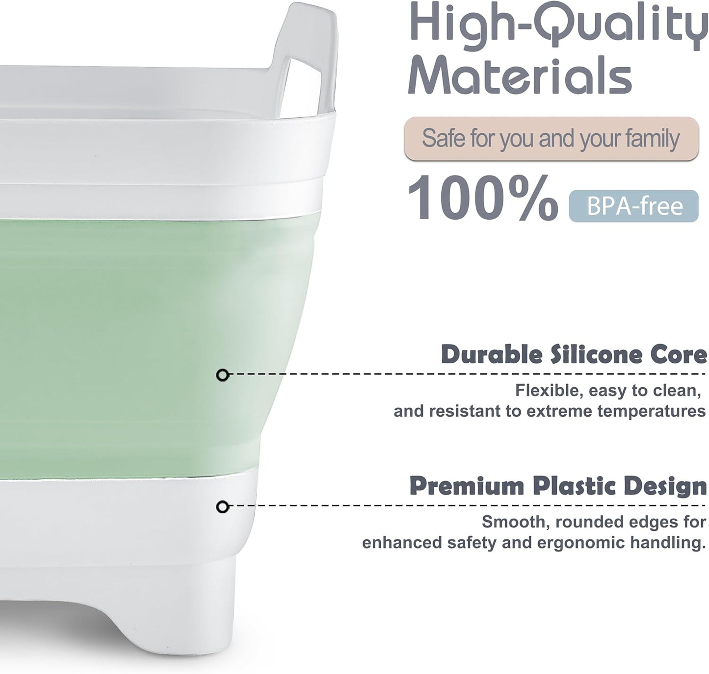 2.4 Gal(9L) Collapsible Dish Basin with Drain Plug - Multiuse Foldable Wash Basin for Baby Bottles, Space-Saving Multiuse Dish Tub, Kitchen Sink for Camping, Dishes Washing, RV (Green)