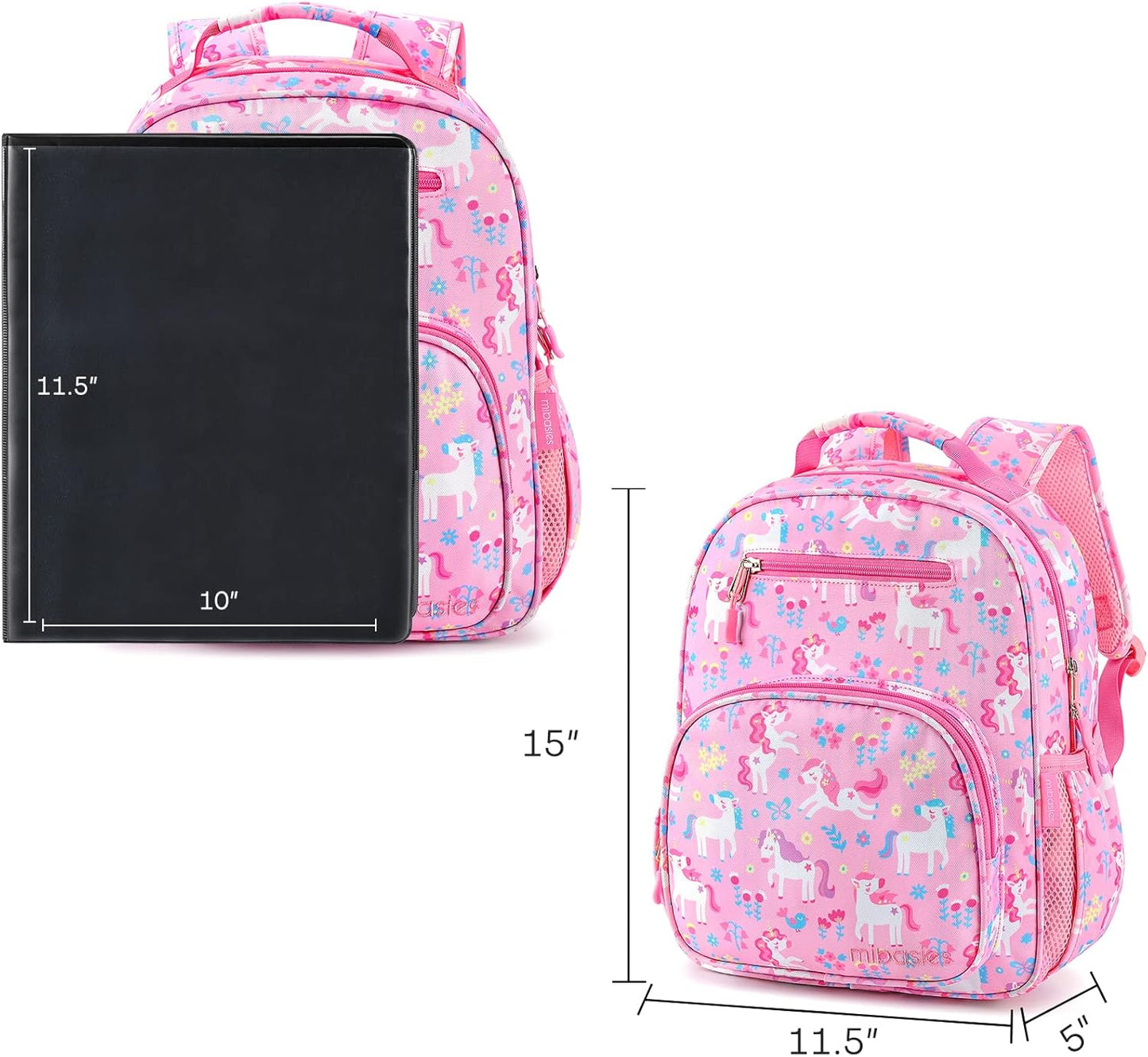 mibasies Girls Backpack 5-8: Lightweight Kids Backpacks for Girls - Girl Bookbag for Elementary School - Flower Unicorn