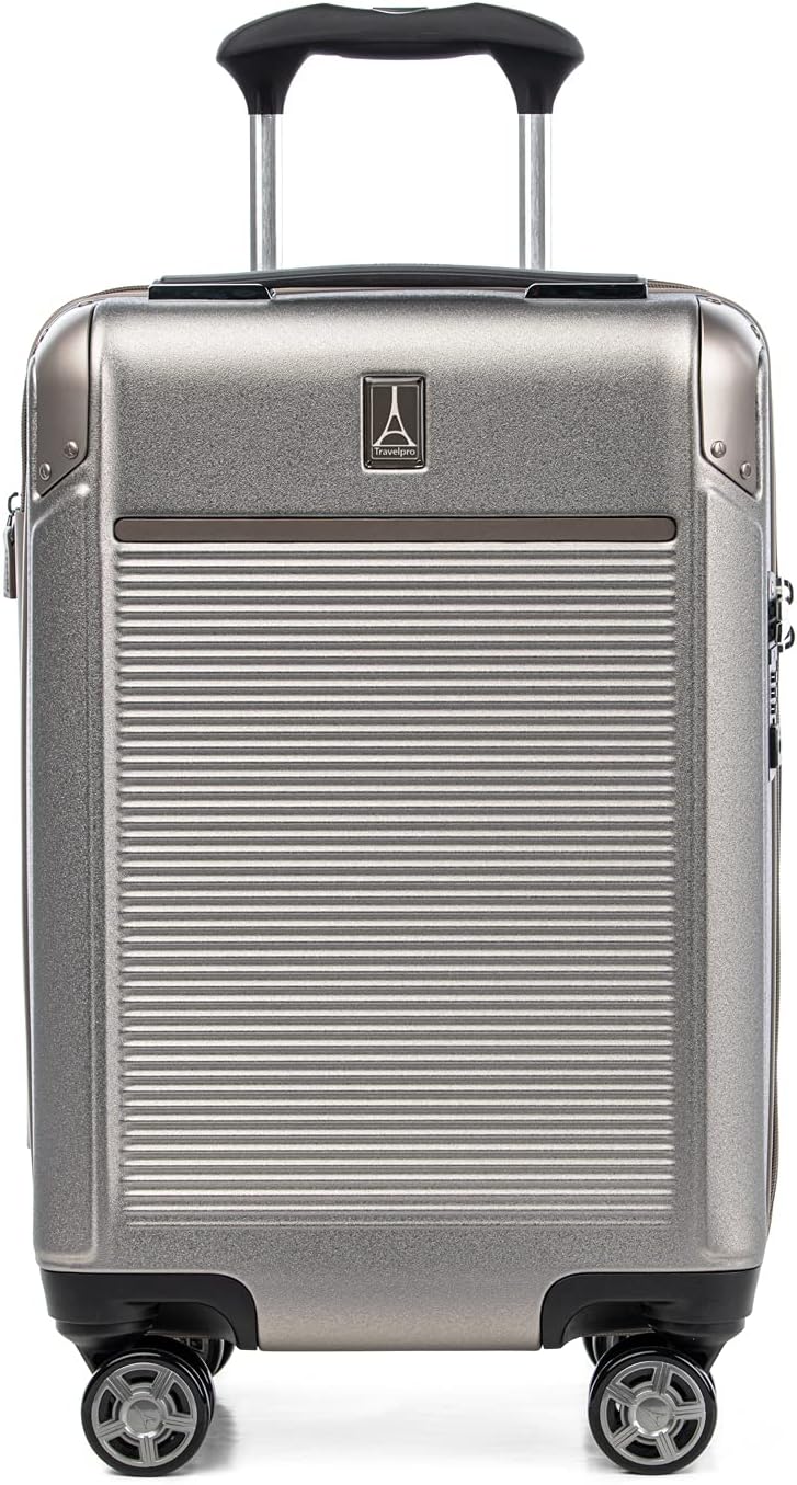 Travelpro Platinum Elite Hardside Expandable Carry on Luggage, 8 Wheel Spinner, TSA Lock, Hard Shell Polycarbonate Suitcase, Metallic Sand, Compact Carry on 20-Inch