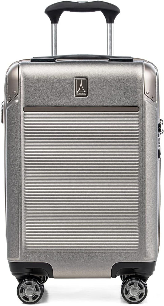 Travelpro Platinum Elite Hardside Expandable Carry on Luggage, 8 Wheel Spinner, TSA Lock, Hard Shell Polycarbonate Suitcase, Metallic Sand, Compact Carry on 20-Inch
