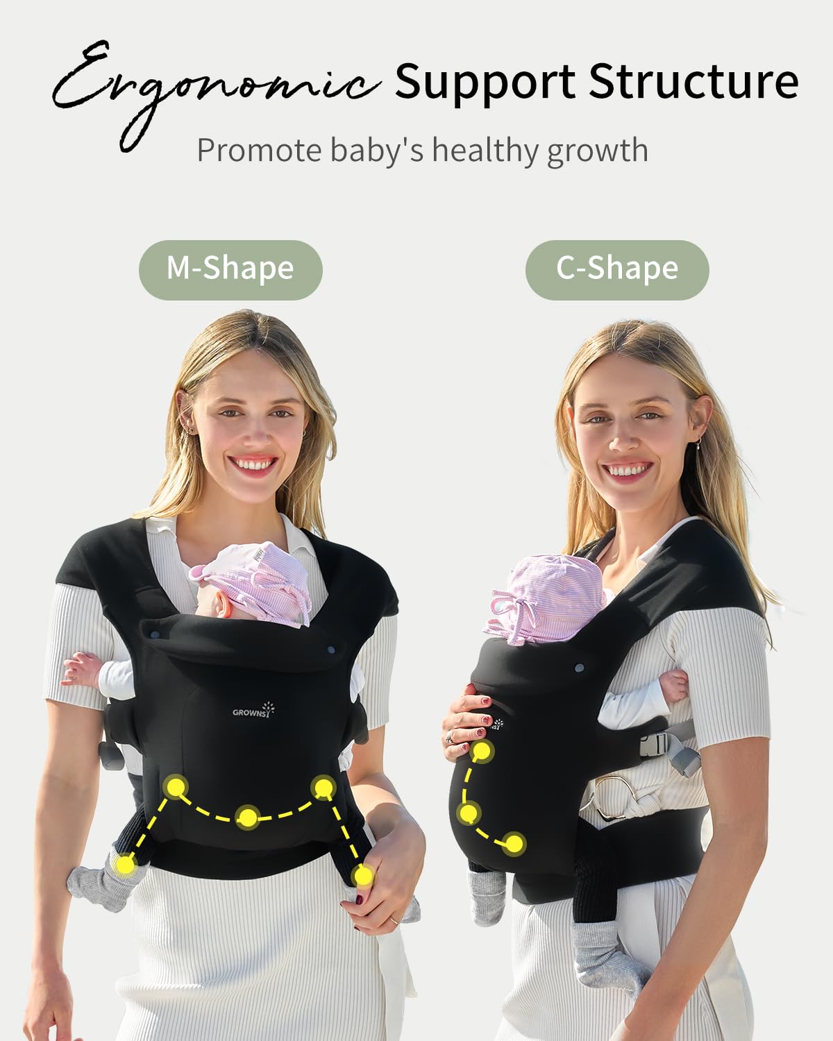 GROWNSY Baby Carrier Newborn to Toddler, Cozy Baby Wraps Carrier, Ergonomic Baby Carrier with Head Support, Black