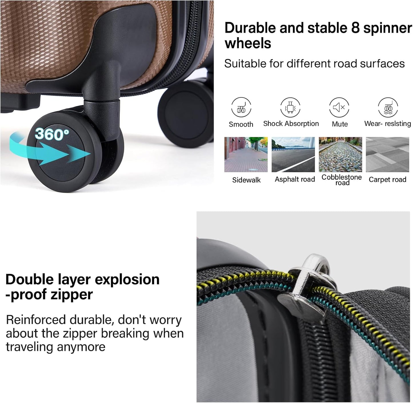 Hanke 24 Inch Expandable Checked Luggage Lightweight PC Hard Case Luggage Suitcases with Wheels TSA Luggage Rolling Large Suitcase Travel Luggage Bag for Go to University(Brown)