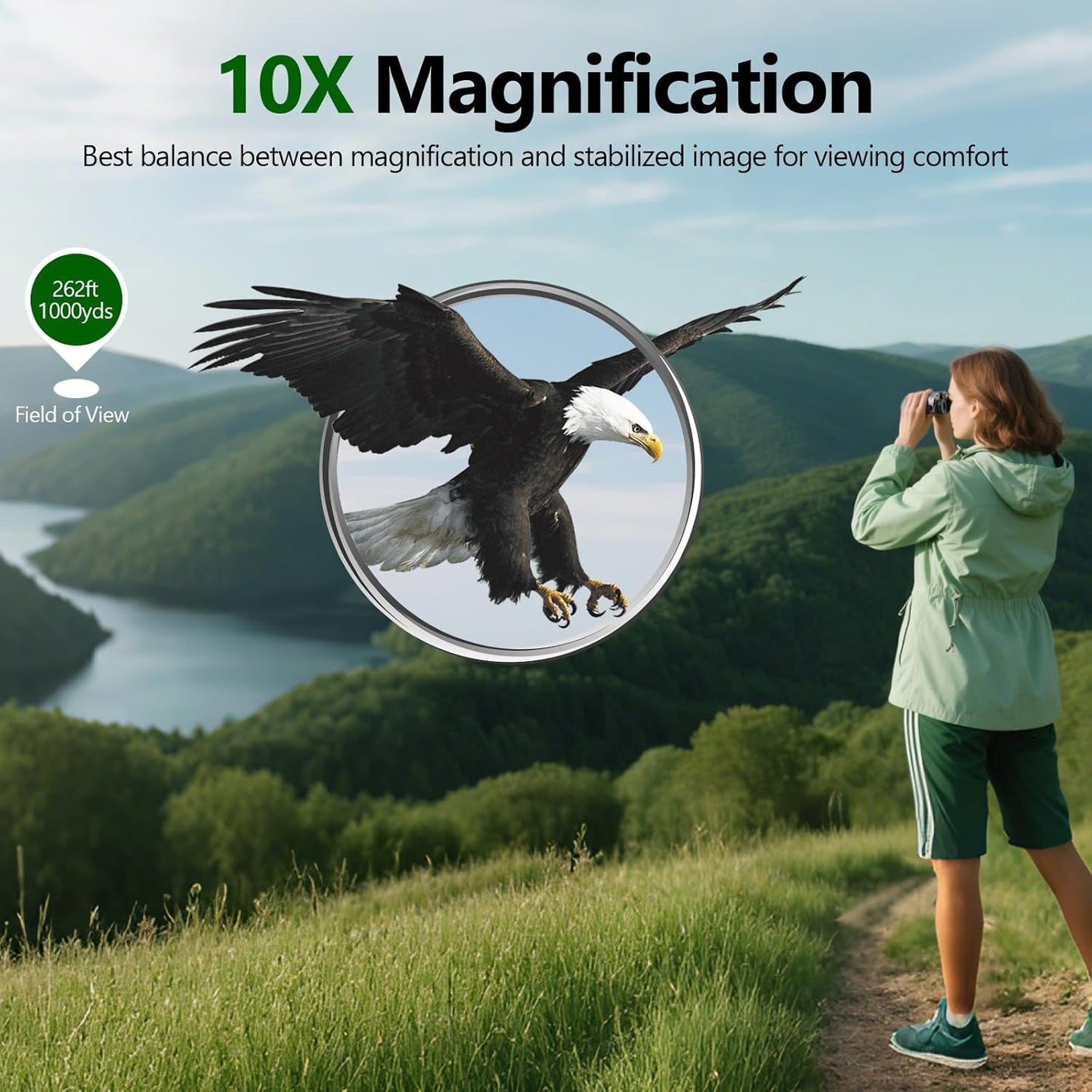10x25 Compact Binoculars for Adults and Kids, Small High Powered Binoculars with Low Light Vision for Bird Watching, Hunting, Hiking, Cruise and Travel, Includes Carrying Bag