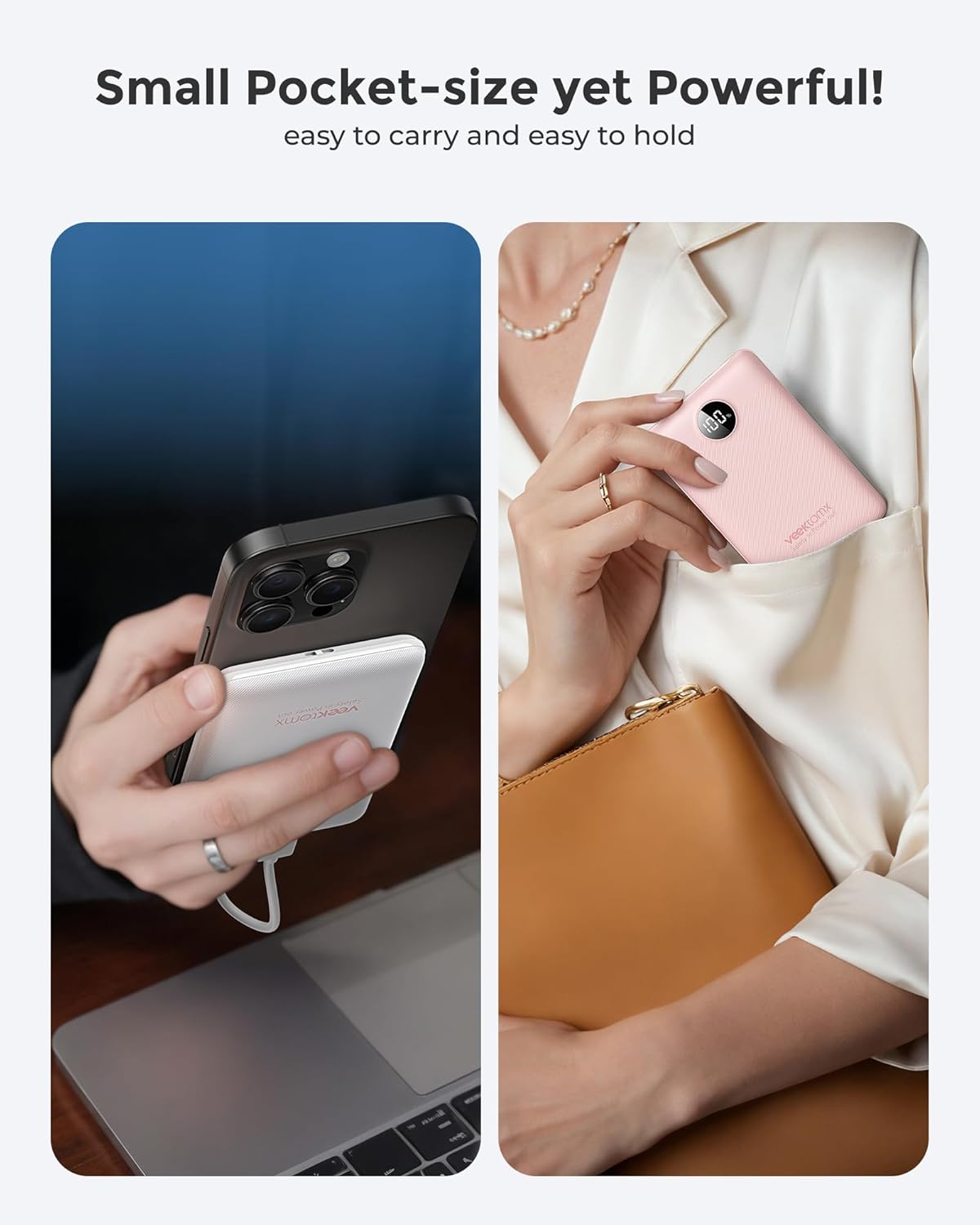 VEEKTOMX Small Portable Charger, Mini Power Bank 10000mAh, PD 22.5W Fast Charging USB-C Battery Bank, Travel Essentials Dual Voltage External Portable Powerbank for iPhone/Samsung/Google Pixel, Pink