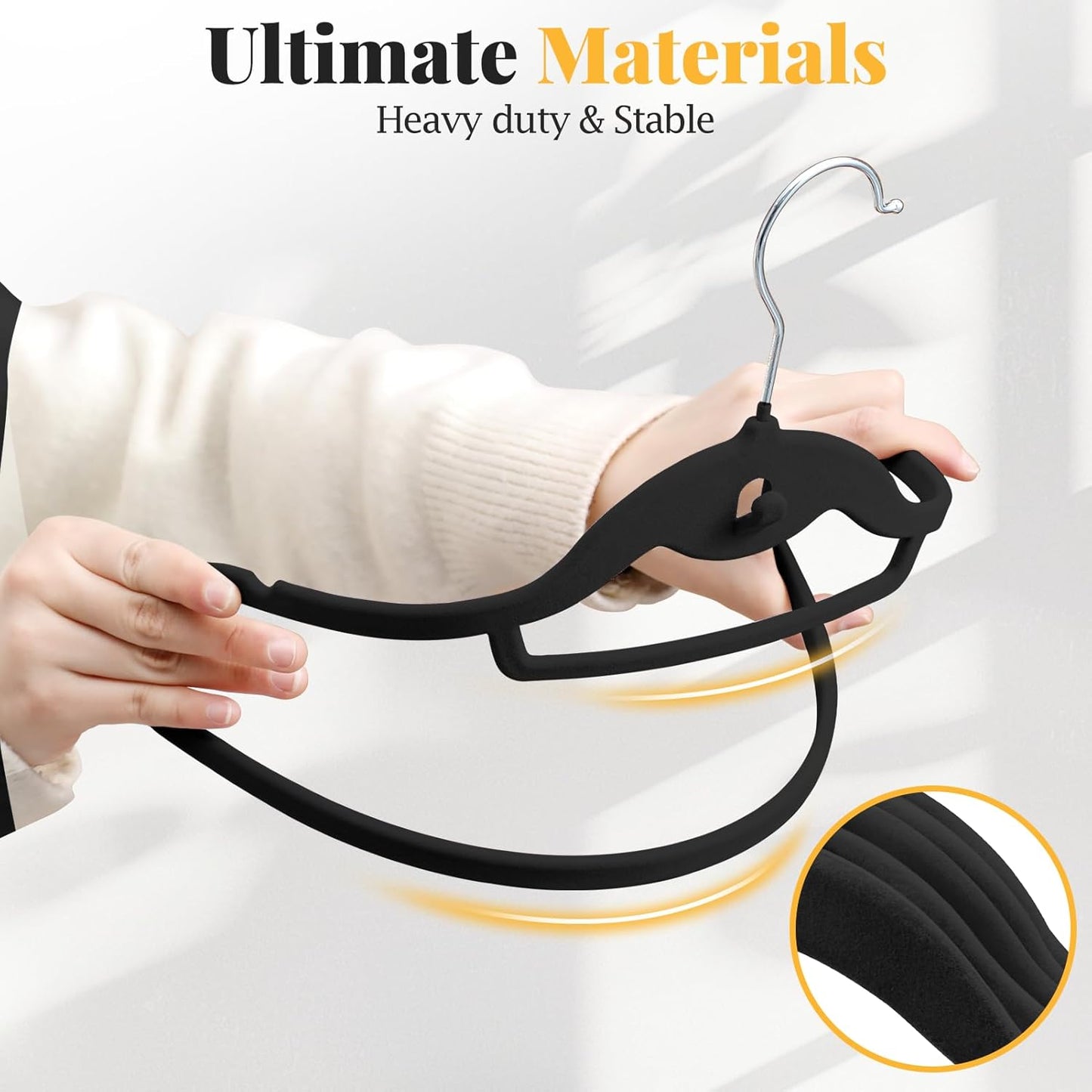 Velvet Felt Stackable Hangers 50 Pack, Non Slip, with 360° Swivel Hook, Ultra Thin and Space Saving for Suits, Shirts, Coats, 15Lbs Capacity Heavy Duty, Black