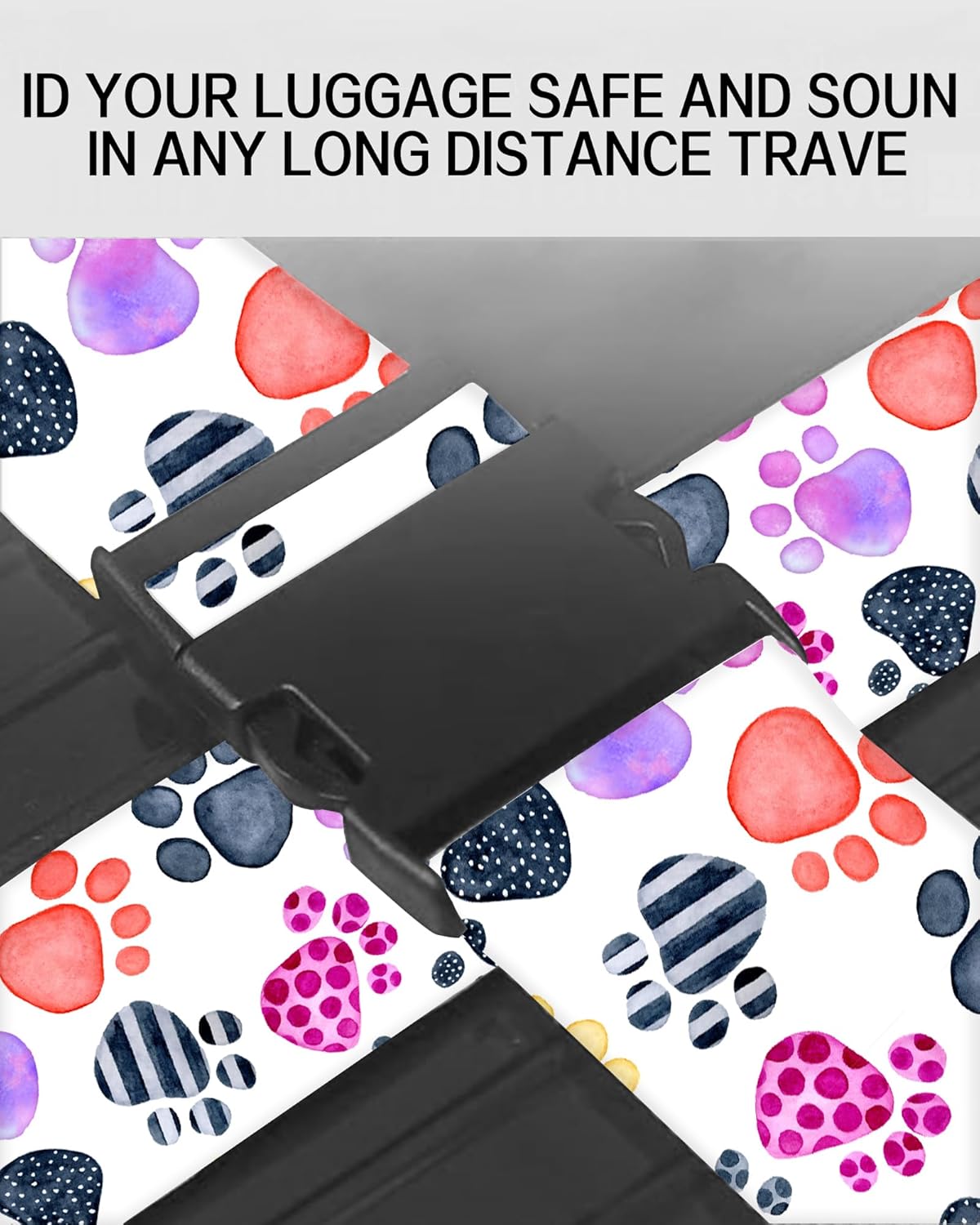 Luggage Straps for Suitcases, Adjustable Travel Belt, Durable Wide Luggage Strap, Cute Suitcase Strap Identifiers with Buckle, Bag Straps for Luggage, Cute Colorful Paws