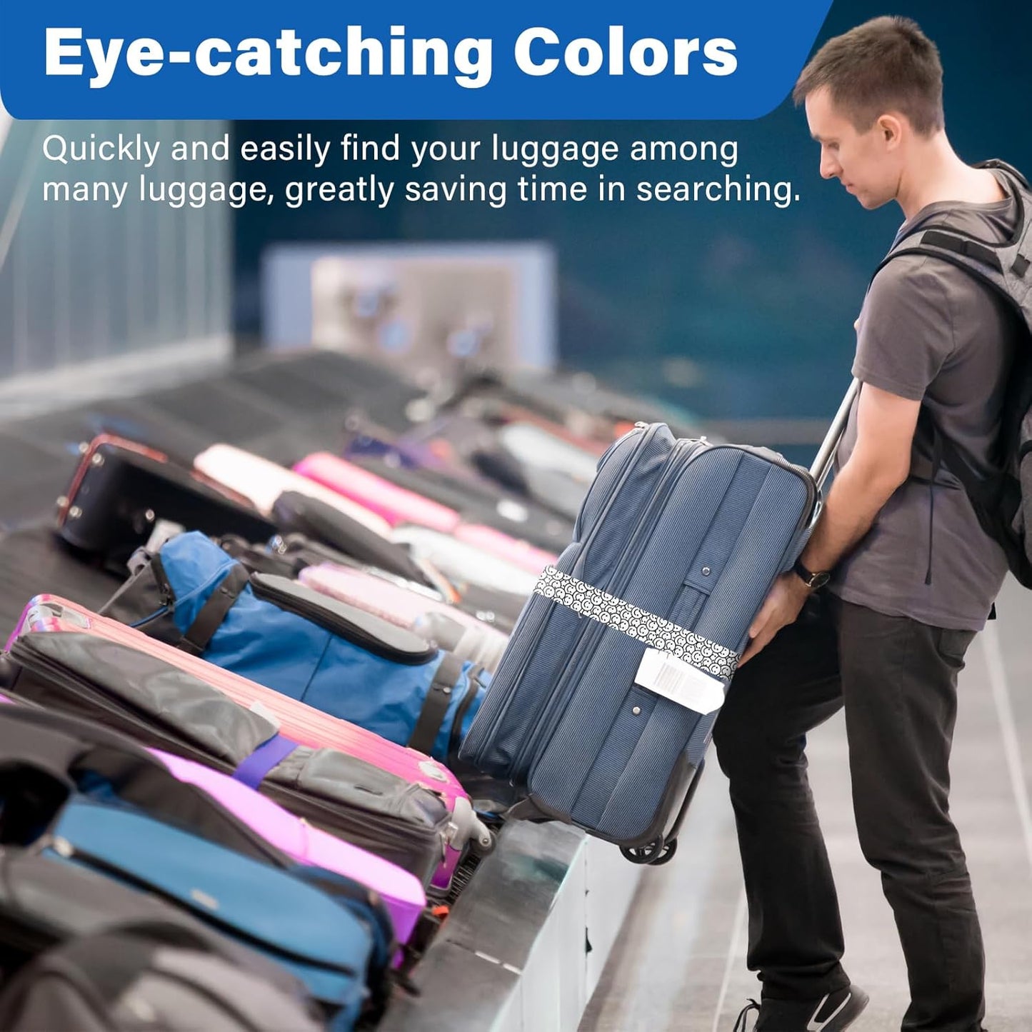 2 Pack Luggage Straps for Suitcases, Adjustable Travel Belt with Double Lock and Quick Release Buckle, Heavy Duty Nylon Bag Packing Strap, Bright Identifiers Business Travel Accessories-White Smiles