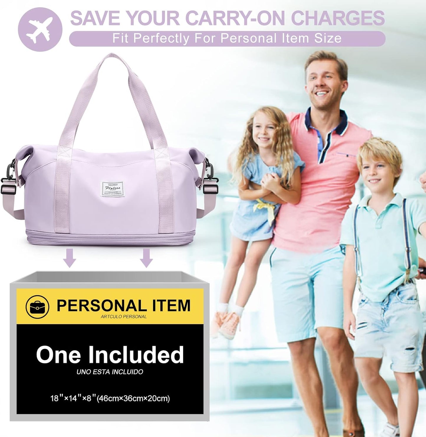 Travel Duffel Bag, Sports Tote Gym Bag, Shoulder Weekender Overnight Bag for Women