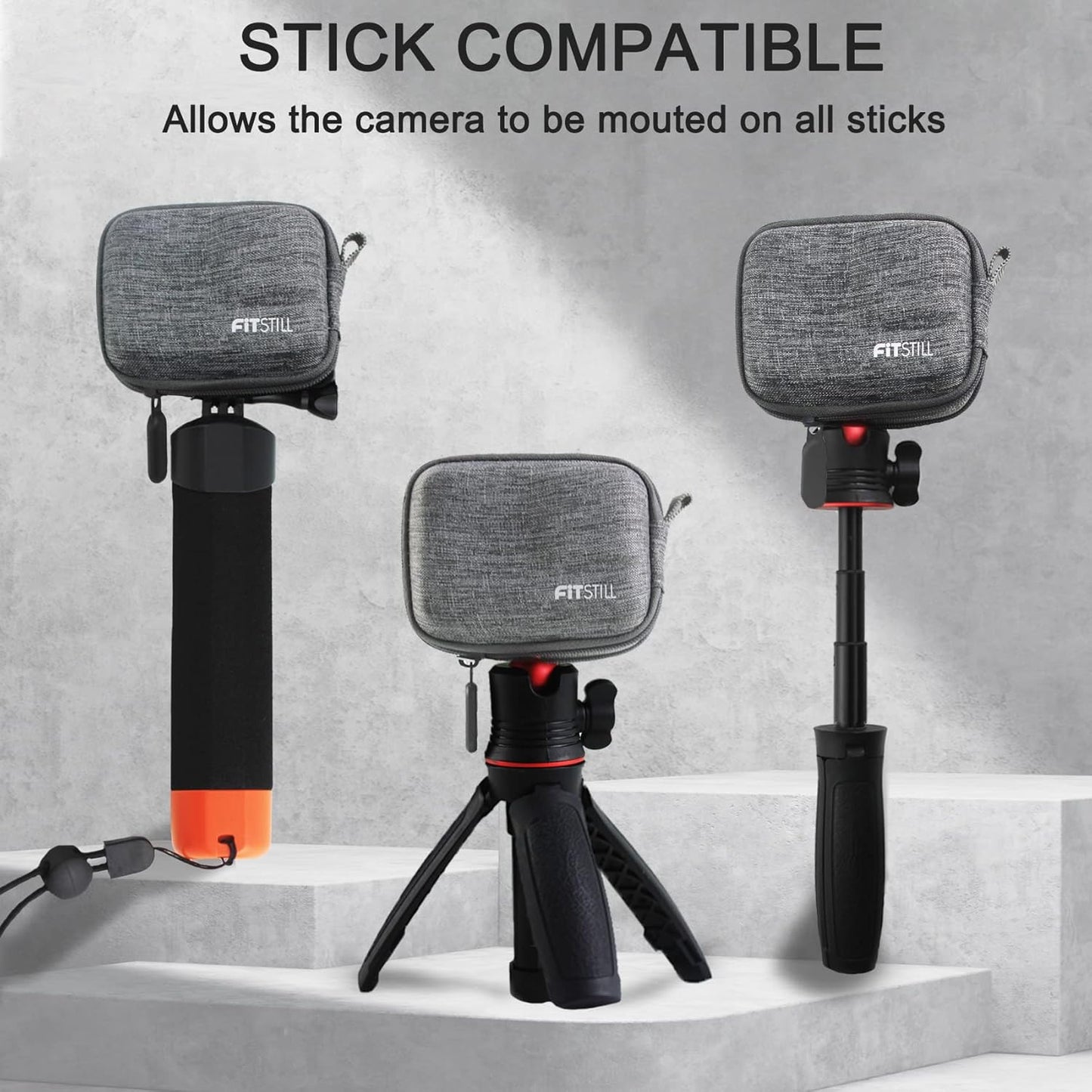 FiTSTILL Grey Weaving Mini Carrying Case for Go Pro Hero 13/12/11/10/9/8/7/(2018)/6/5/4/3+/3 Black,Hard Shell Travel Storage Case for AKASO,Campark,YI Action Camera and More