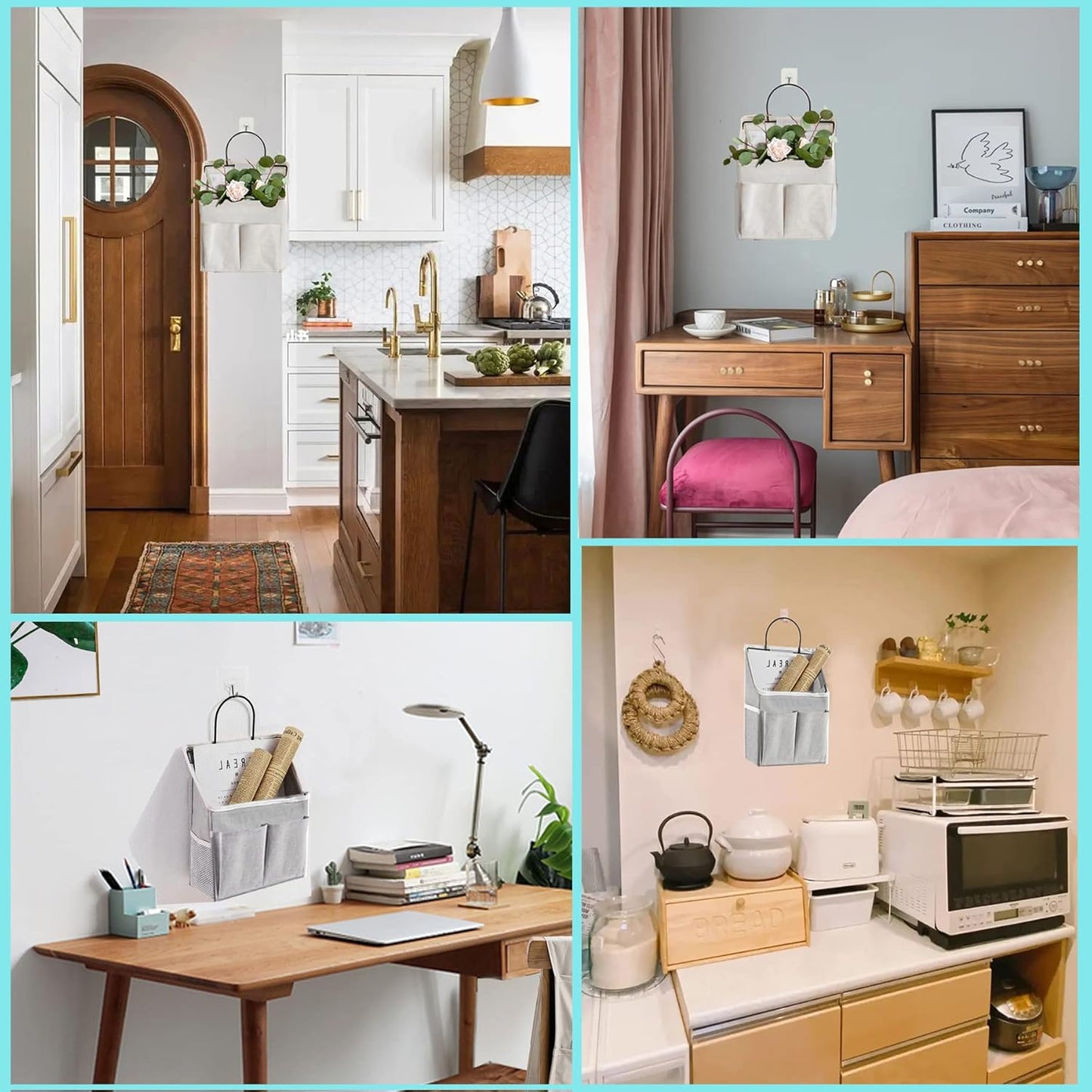 Wall Hanging Storage Bag,Wall Hanging Organizer Bags with Pockets, Wall Organizer Storage for Dormitory Bathroom Bedroom Kitchen (White 1)