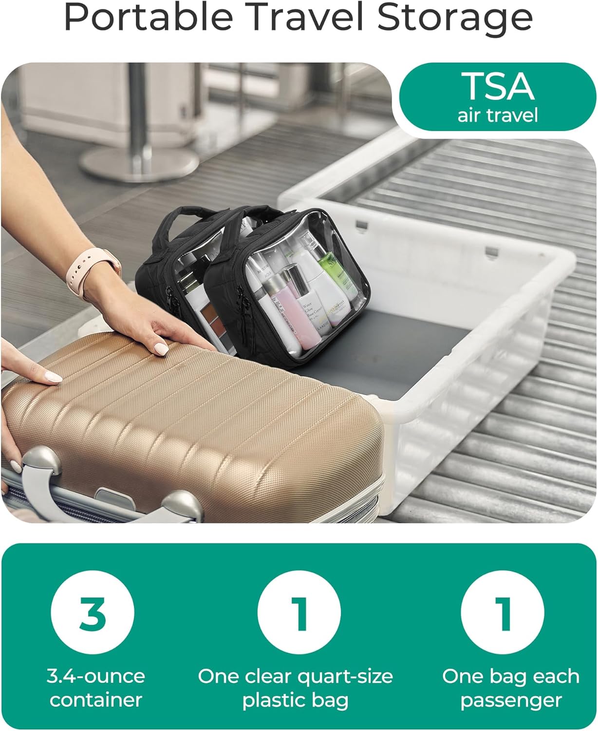 BAGSMART Clear TSA-Approved Toiletry Bag, 2 Pack Clear Makeup Bag with Handle, Quart Sized Travel Toiletry Organizer for Women