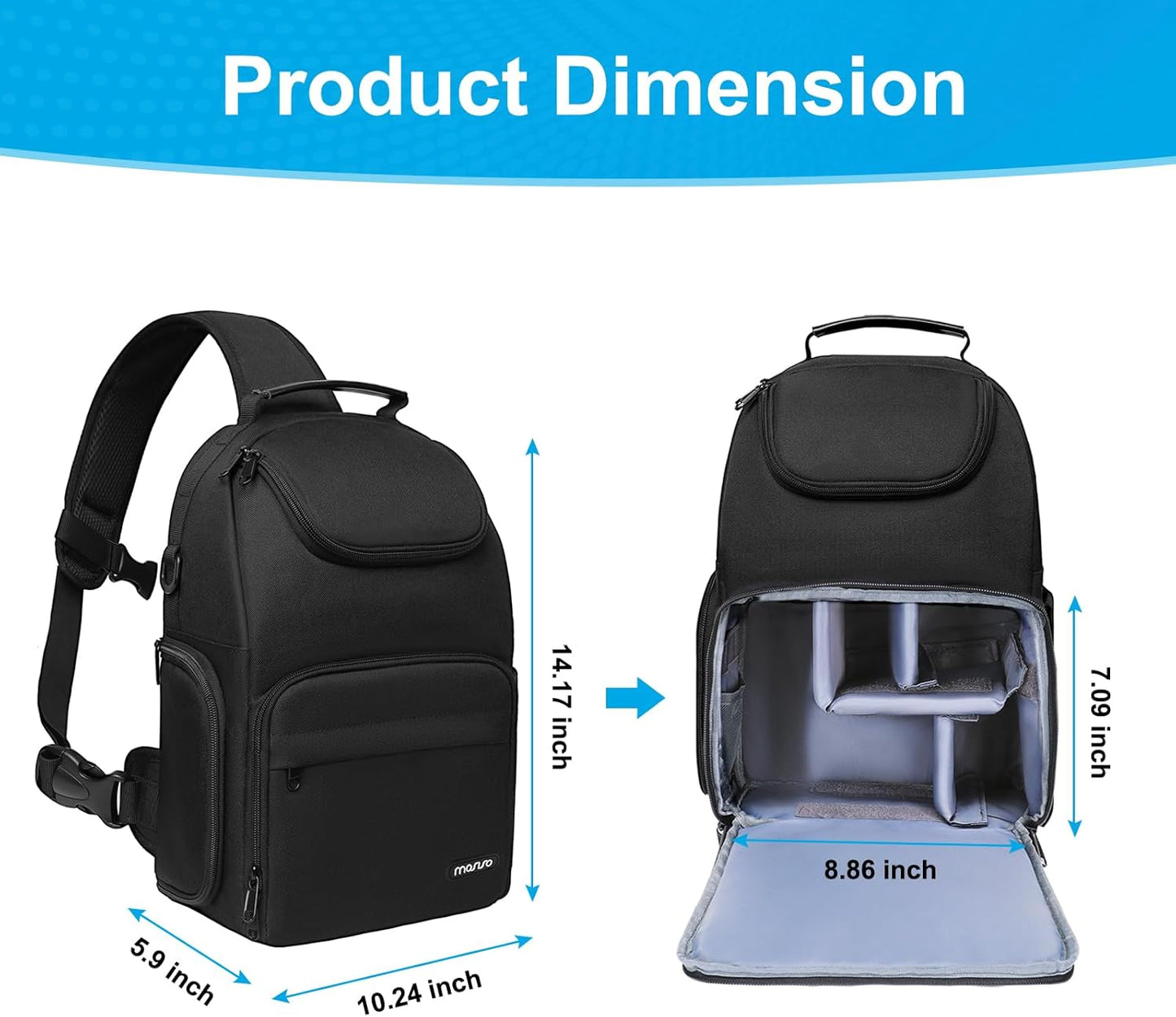 MOSISO Camera Sling Bag, DSLR/SLR/Mirrorless Camera Case Crossbody Photography Backpack with Tripod Holder&Removable Modular Inserts&PU Handle Compatible with Canon/Nikon/Sony, Black