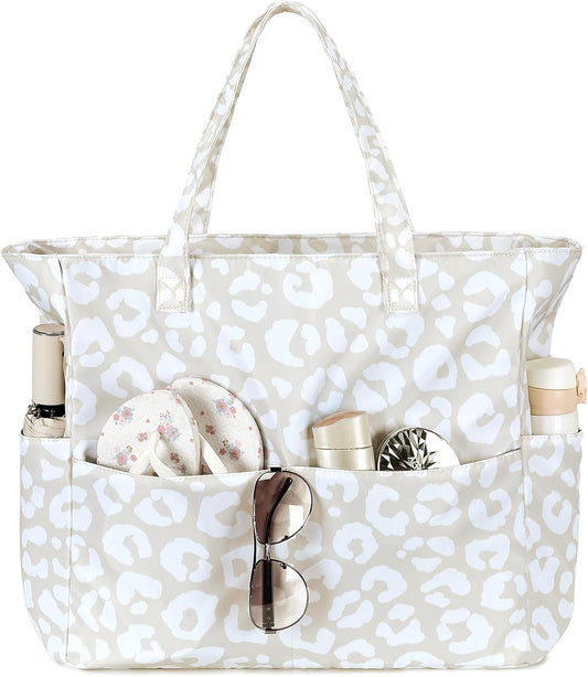 LEDAOU Large Beach Tote Bag Women Waterproof Sandproof Zipper Beach Tote Bag for Pool Gym Grocery Travel with Wet Pocket