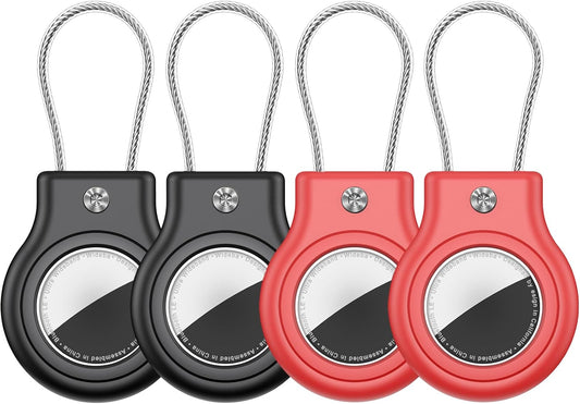 Waterproof Airtag Holder,4 Pack Airtag Case with Secure Lock,Airtags Keychain for Apple Air tags,Anti-Lost Protective Case Air tag Accessories for GPS Tracker Luggage,Bag,Key,Pet-Black/Black/Red/Red