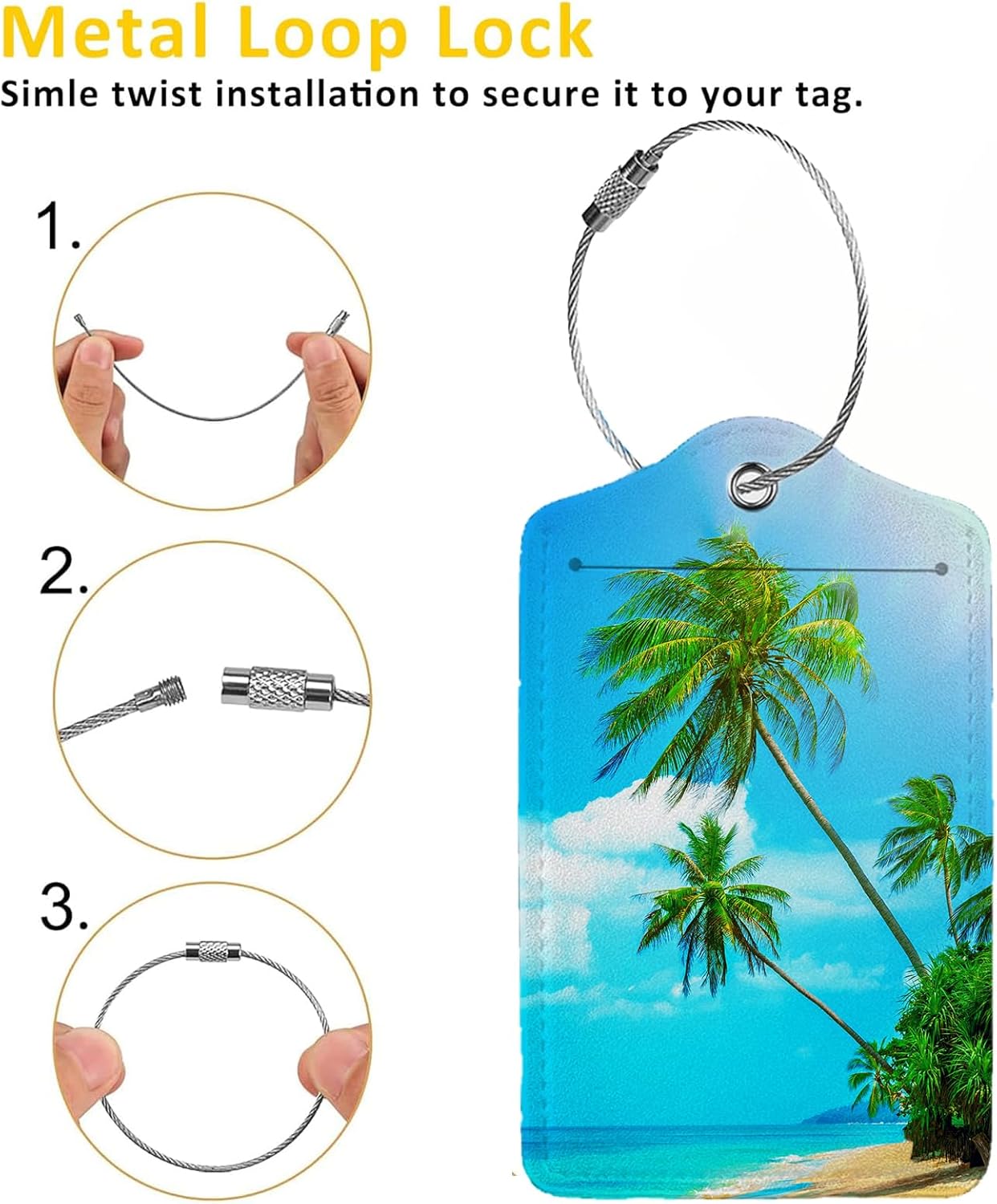 Swaying Palm Trees 2-Pack Luggage Tags for Suitcases,Leather Baggage Tag with Loop, Tags Private Name ID Labels for Women Girl Men Boys Travel Baggage Suitcase