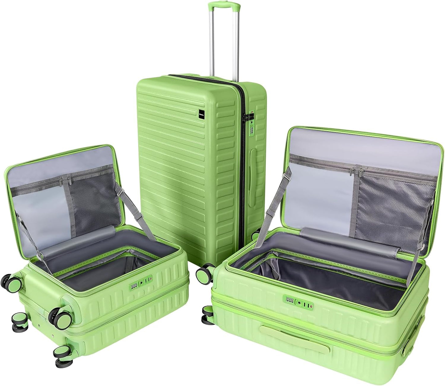 3-Piece 20/24 Top Opening Hardshell Lightweight Luggage and 28-Inch Clamshell Opening Travel Suitcase with Spinner Wheels & TSA Locks, Avocado Green 20in/24in/28in
