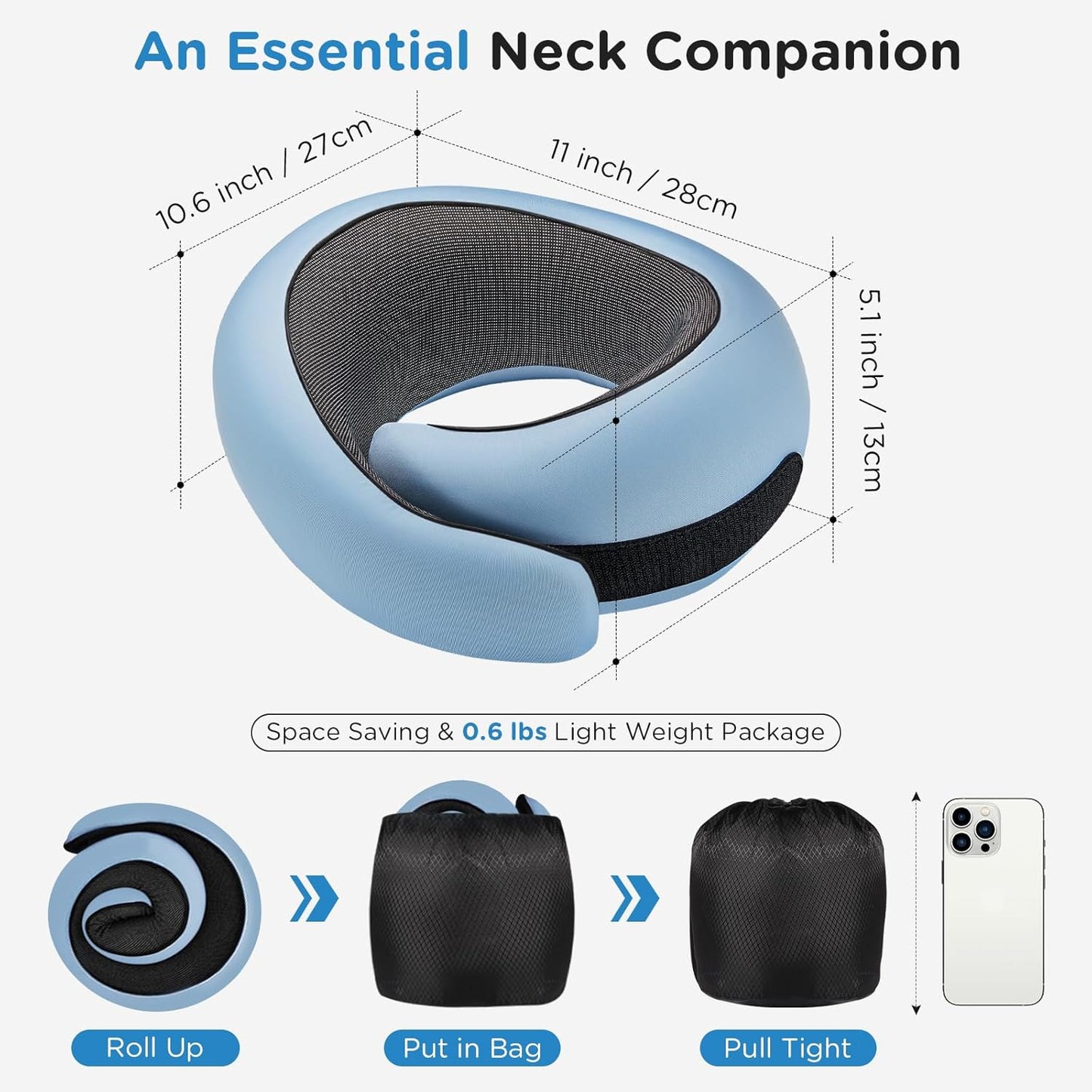 Neck Pillow Airplane,100% Pure Memory FoamTravel Neck Pillow Travel Neck Support Ergonomic &Portable Design Best for Sleeping Plane Car Train Office Flight (Light Blue)