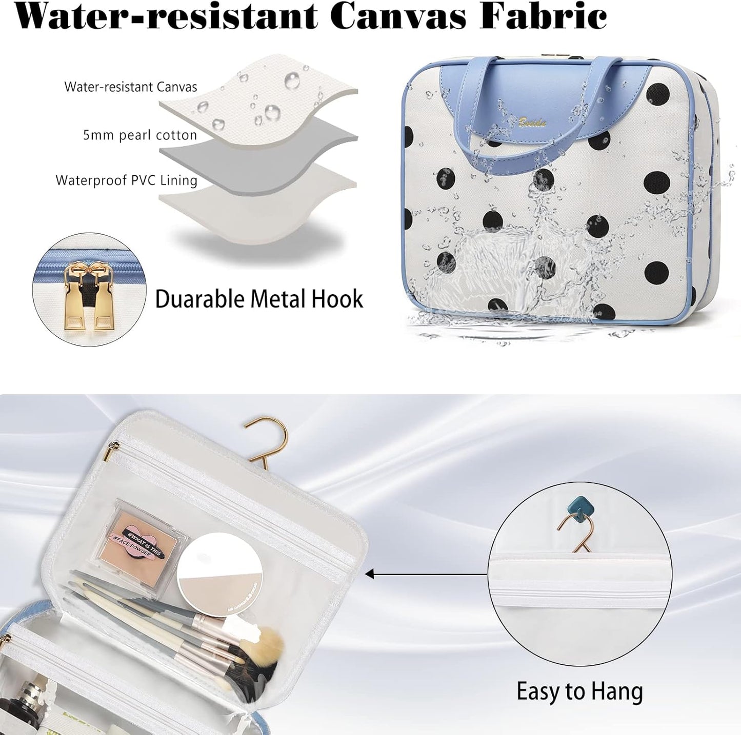 Hanging Travel Toiletry Bag,Large Capacity Cosmetic Travel Toiletry Organizer for Women with 4 Compartments & 1 Sturdy Hook,Perfect for Travel/Daily Use/Christmas