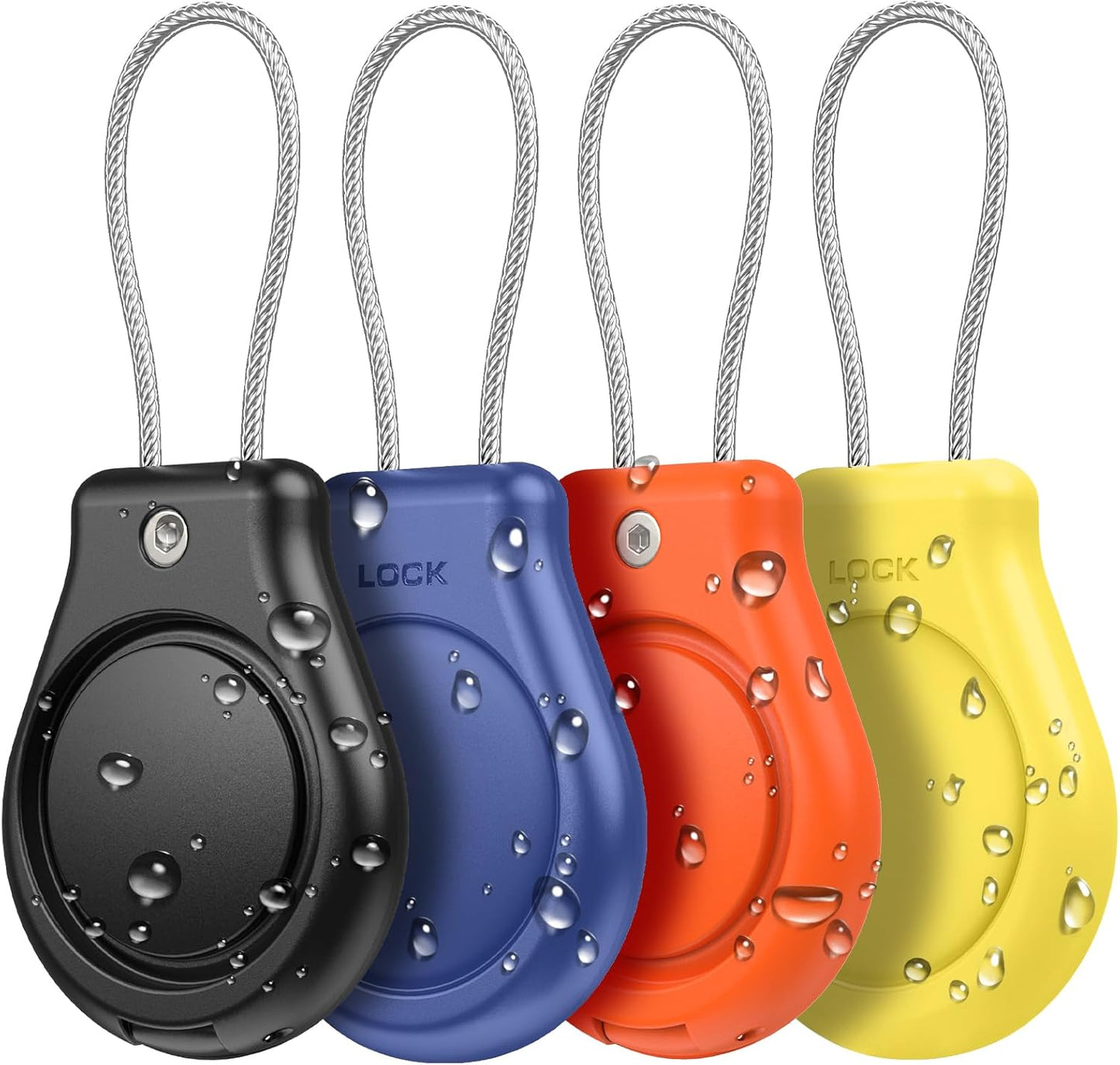 4 Pack Protect Case Compatible with Apple AirTag, Secure GPS Tracker Holder Waterproof with Wire Cable Shockproof & Anti-Theif Suitable for Keychain, Keys, Luggage, Bags and Kids Luggage (4 Pack)