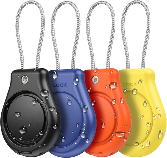 4 Pack Protect Case Compatible with Apple AirTag, Secure GPS Tracker Holder Waterproof with Wire Cable Shockproof & Anti-Theif Suitable for Keychain, Keys, Luggage, Bags and Kids Luggage (4 Pack)