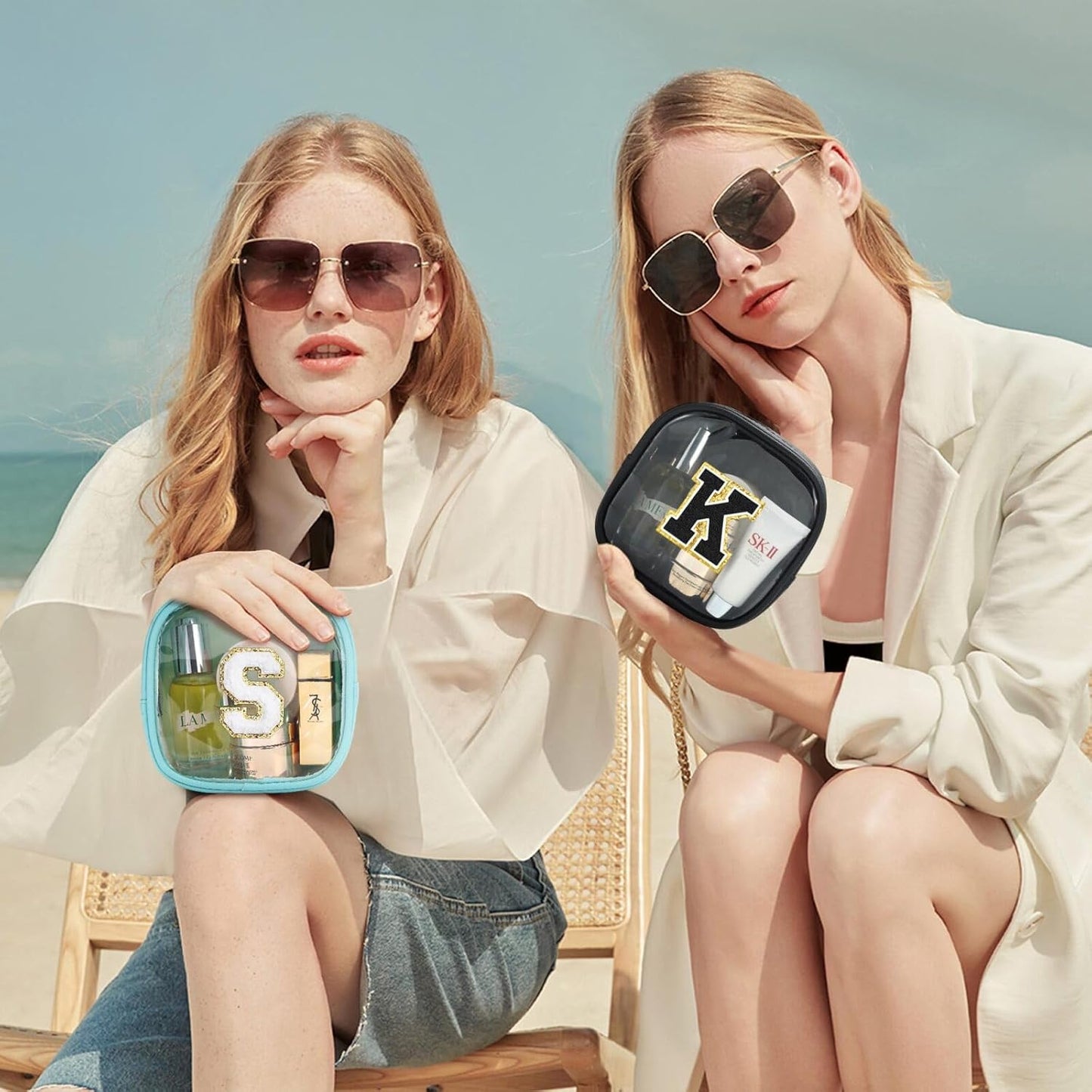 YOOLIFE Initial Mini Makeup Bag | Make Up Bag Travel Toiletry Bag | Clear Makeup Bag | Preppy Cosmetic Bags Organizer Travel Essentials Gifts for Women Teen Girlfriend Teacher Birthday Gifts Black A