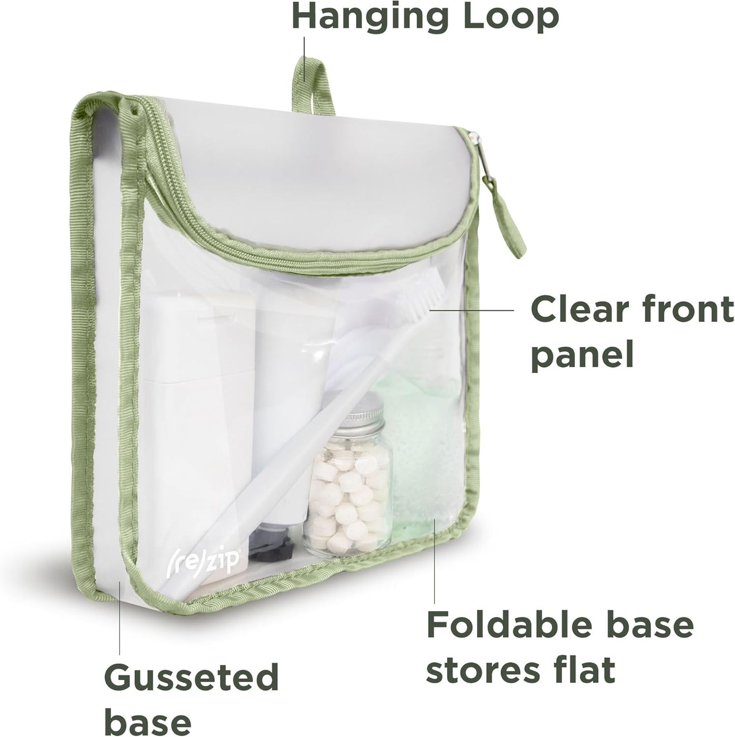 (re)zip Zippered TSA-Compliant Travel Quart Bag | Zippered, Reusable, Storage Bag for Toiletries, Makeup, Suitcase Organization | BPA-Free, Food Grade, Machine Washable (Clear, Gray Piping)