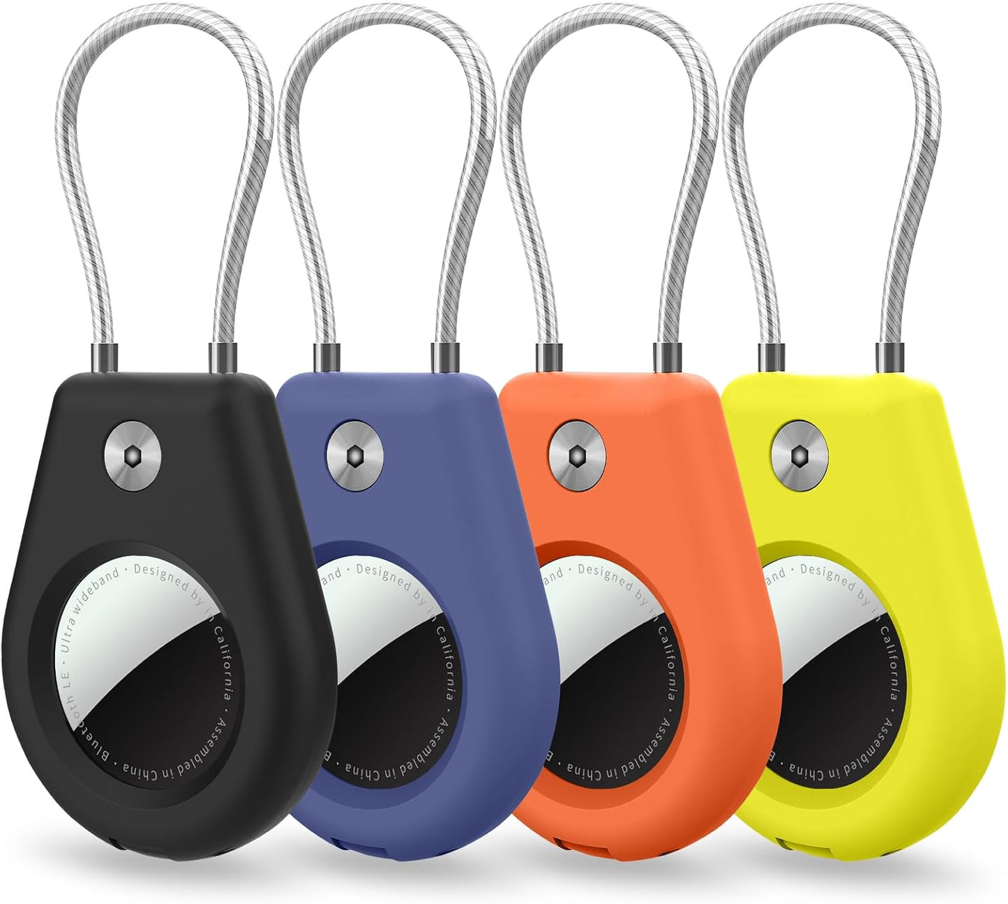 4 Pack Protect Case Compatible with Apple AirTag, Secure GPS Tracker Holder with Wire Cable Shockproof & Anti-Theif Suitable for Keychain, Keys, Luggage, Bags and Kids