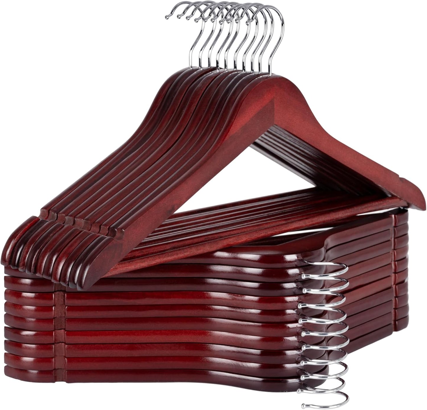 StorageWorks Wooden Hangers 20 Pack, Wood Coat Hanger for Coats, Shirts, Jackets, Pants, Suits, Dark Cherry Color