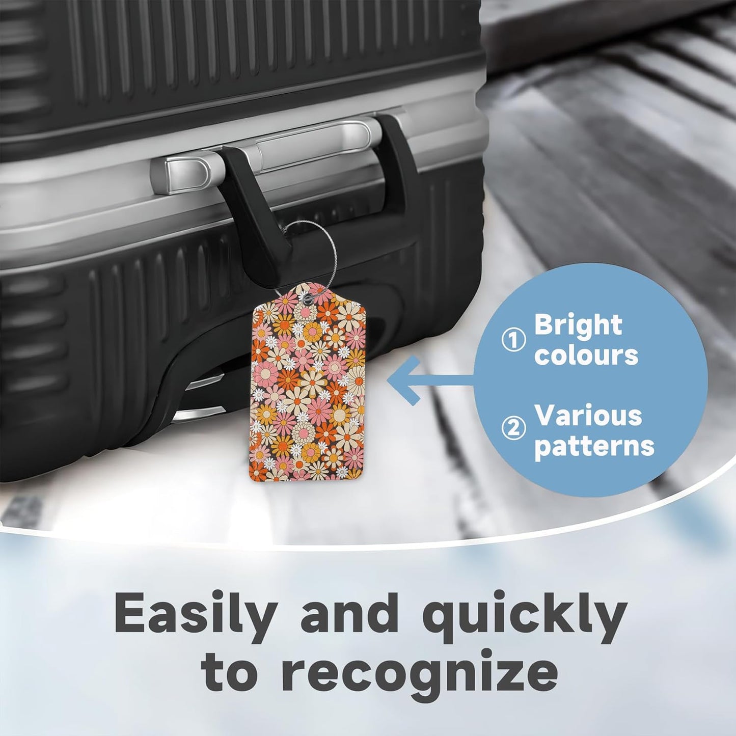 2 Pack Luggage Tag for Suitcase,Vintage Groovy Flowers Leather Suitcase Tags Identifiers with Privacy Name Address Labels and Durable Steel Loop for Women Men Travel