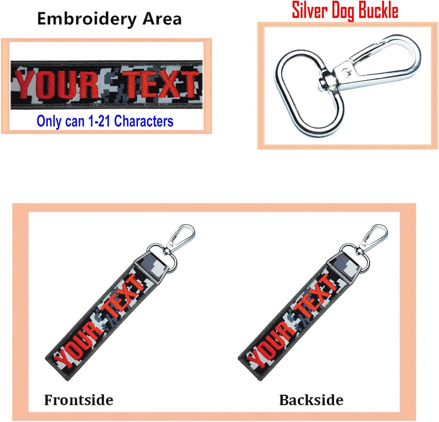 Custom Luggage Tags, Custom Personalized Luggage tag Name, Embroidery Key Ring Accessories for Car, Luggage, Crate,Gear