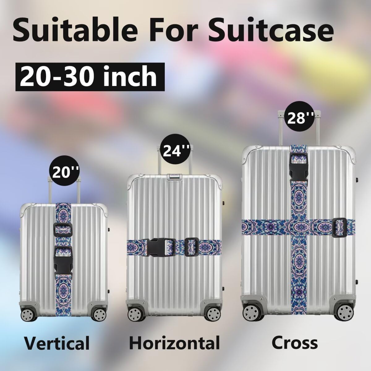 2 Pack Luggage Straps for Suitcases Adjustable Luggage Belt TSA Approved, Bright Colors Travel Packing Straps with Quick Release Buckle Unique Nylon for Sleeping Bag Car Seat, Purple Flower