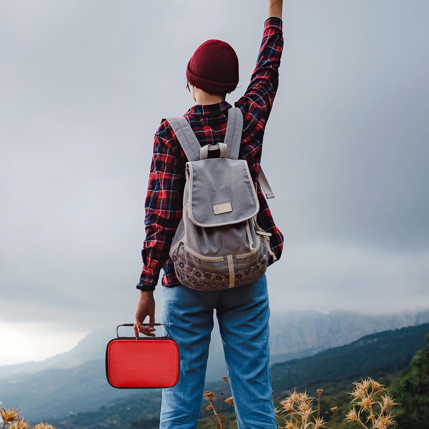 EVA Hard Case with Customizable Foam Protective EVA Carrying Case Shockproof Outdoor for Camera, Digital Products, Electronic Instruments with Knife(Red,11 x 7.8 x 4.3 Inch)