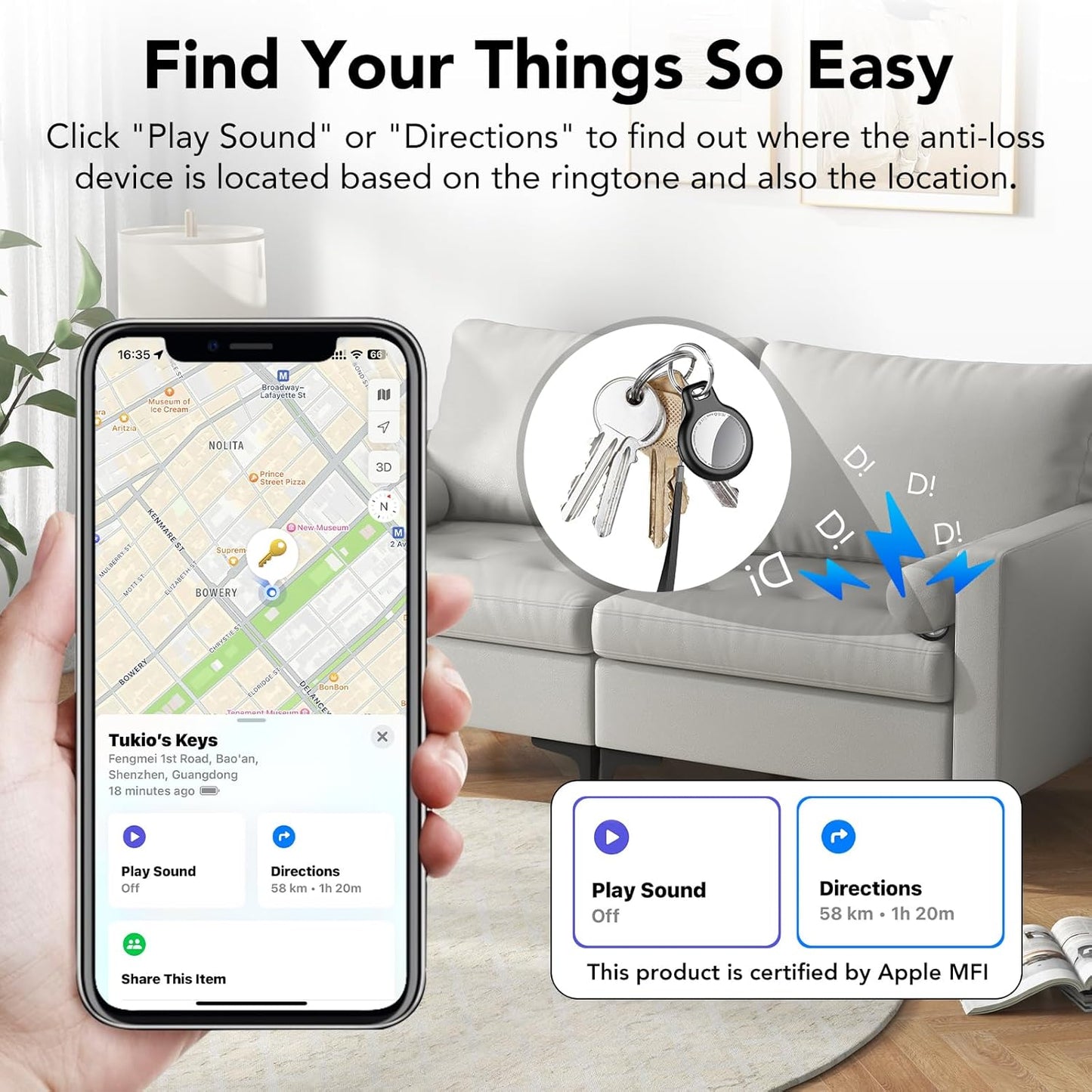 2025 New [Apple MFi Certified] (iOS Only) Air Tracker Tags-3 Pack, Bluetooth Tracker for Apple Find My, Replaceable Battery, Key Finder and Item Locator Smart Tag for Keys, Bags, Luggage, Pets, Black