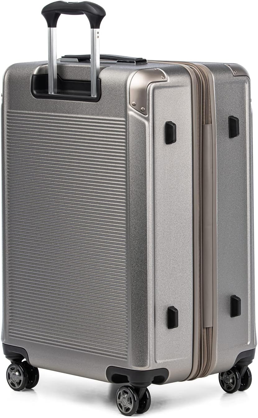 Travelpro Platinum Elite Hardside Expandable Checked Luggage, 8 Wheel Spinner, TSA Lock, Hard Shell Polycarbonate Suitcase, Metallic Sand, Checked Medium 25-Inch