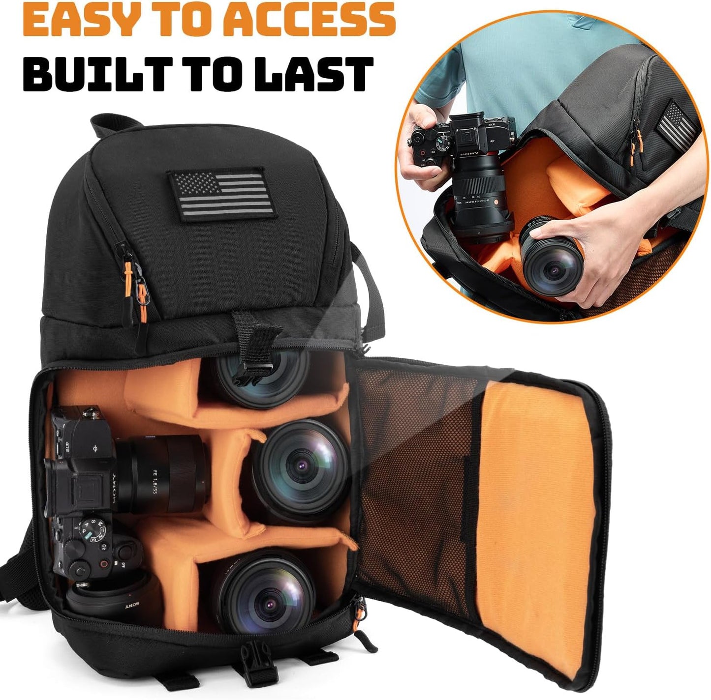 Camera Sling Bag for Photographers - Waterproof Single-Shoulder Camera Case with Adjustable Dividers, Rain Cover & Side Tripod Pocket