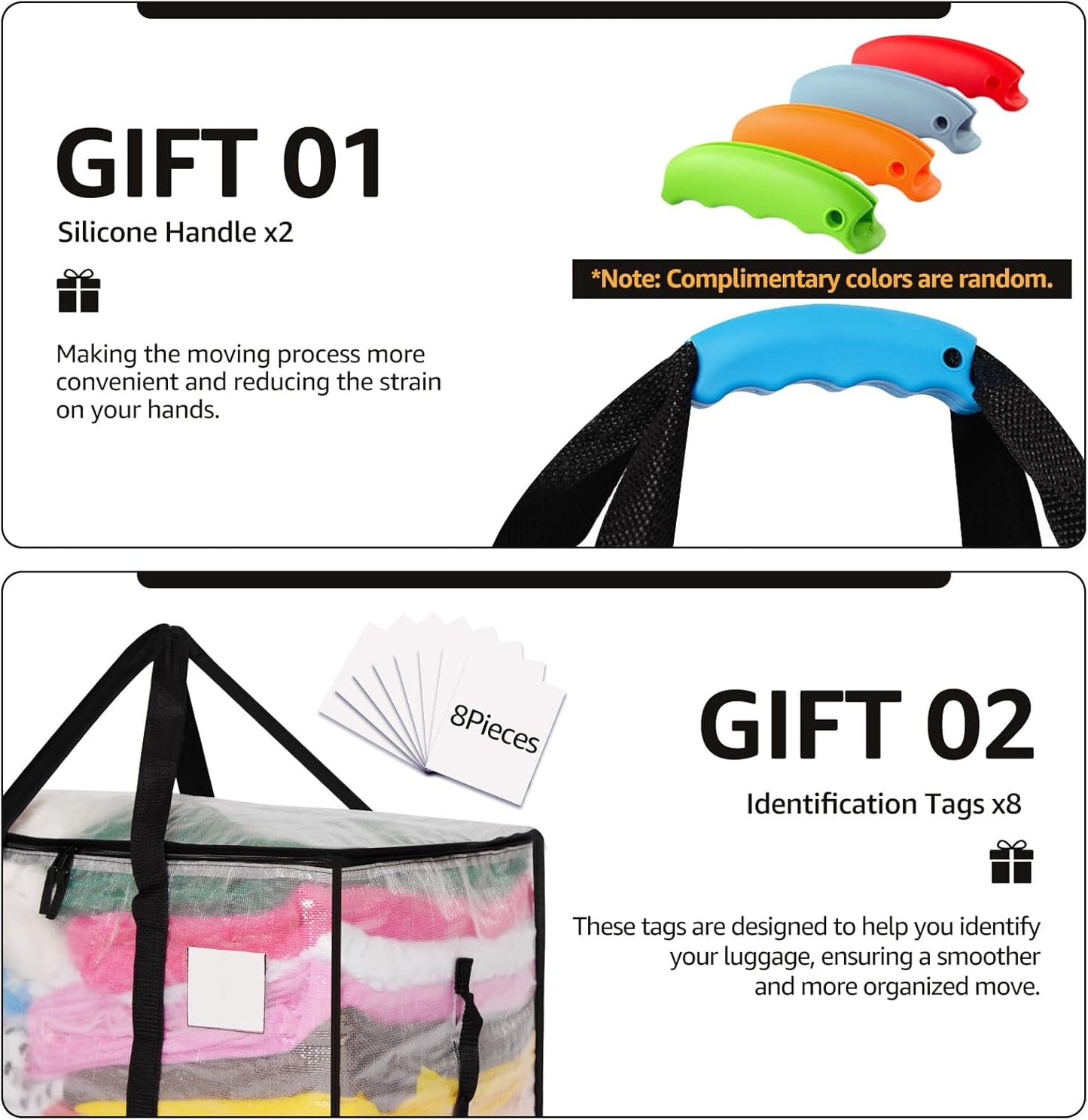 Moving Bags Heavy Duty Extra Large, Alternative for Moving Boxes & Moving Supplies,Clear Storage Bins with Lids, Plastic Packing Tote, Storage Bags for Clothes with Handles & Zippers(Clear, 8 Pack)